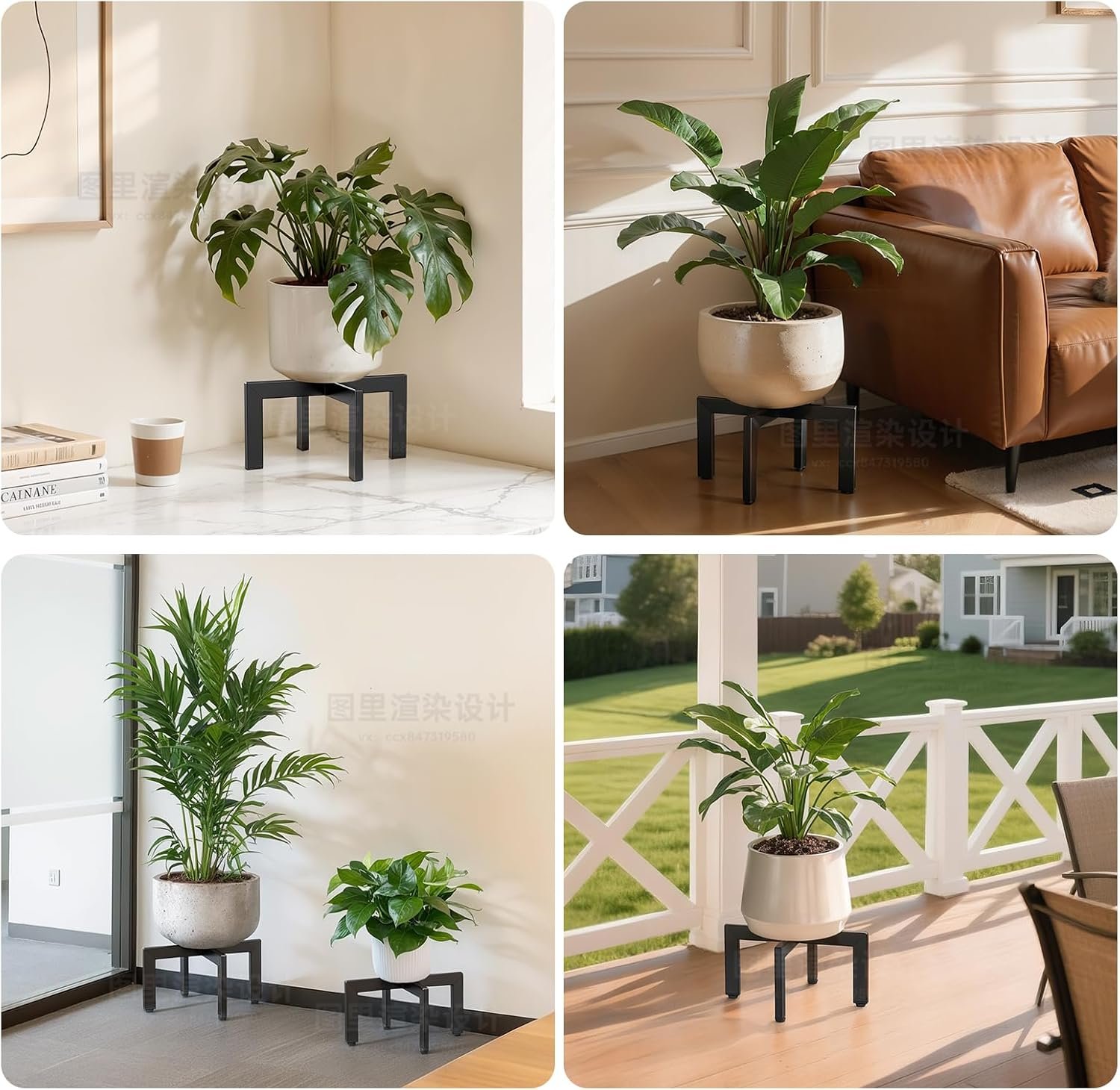JND Plant Stand with Adjustable Feet,Low Short Plant Stands,Adjustable Plant Stand Indoor Outdoor,Metal Modern Plant Stands, Fit 8-12 inch Pots,Black (2 Pack) - صورة 5