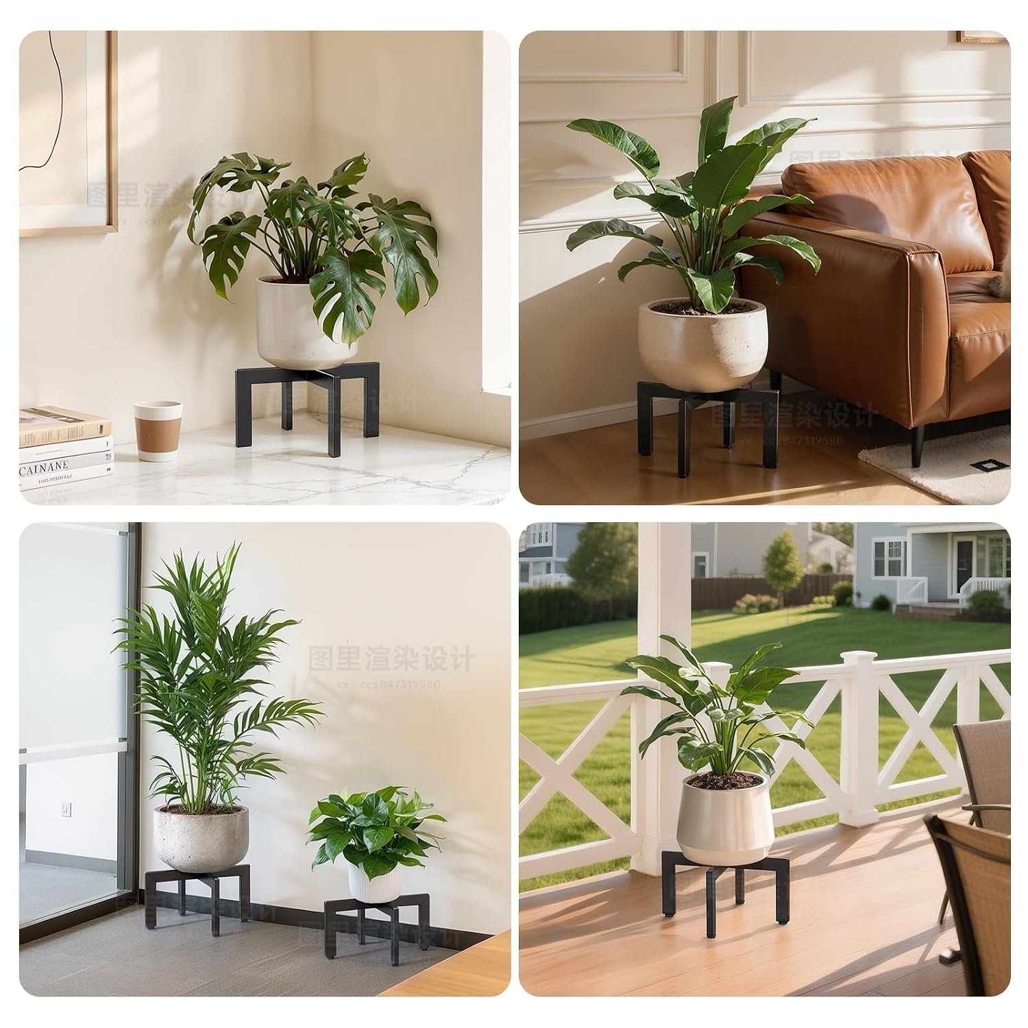 JND Plant Stand with Adjustable Feet,Low Short Plant Stands,Adjustable Plant Stand Indoor Outdoor,Metal Modern Plant Stands, Fit 8-12 inch Pots,Black (2 Pack) - صورة 8