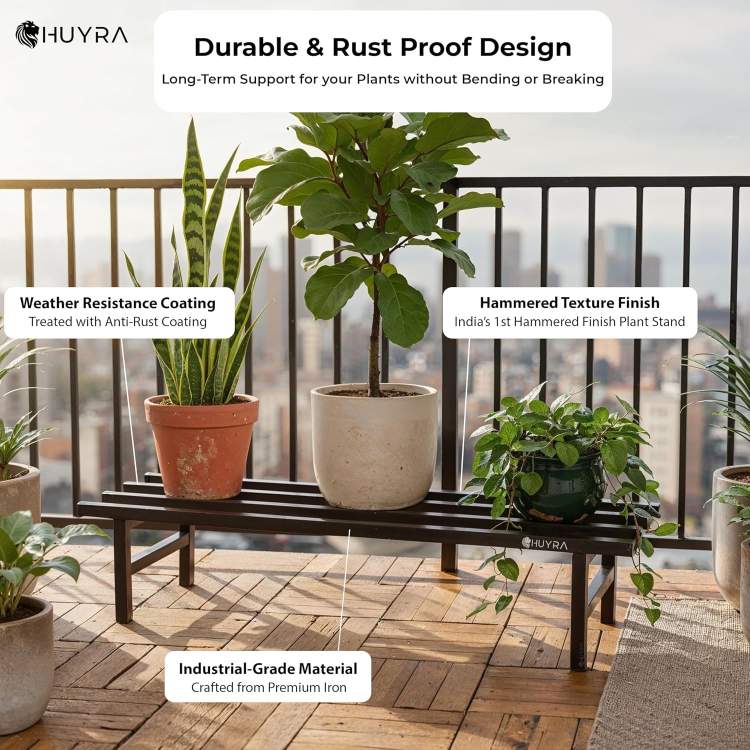 Modern Rust Proof Stand for Plants in Balcony | Plant Stands for Indoor Living Room |Heavy duty Plant Stands for Home, Garden & Outdoor Décor (Black) - صورة 2