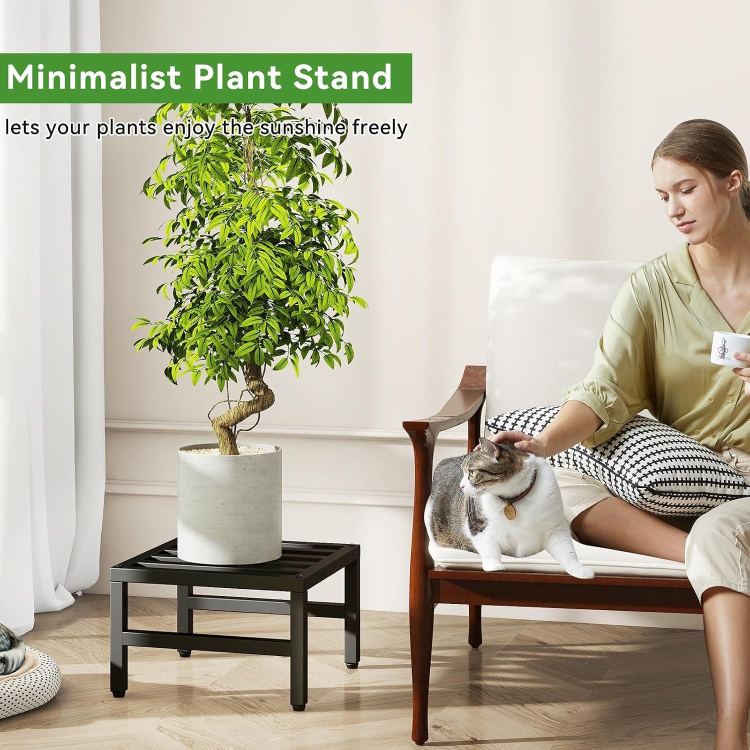 IBUYKE 2 Pack Metal Plant Stand Indoor Outdoor, Heavy Duty Small Flower Pot Stand, Modern Square Plant Shelf Flower Stand for Living Room Patio Balcony Garden, Black TMJ075B-2 - صورة 4