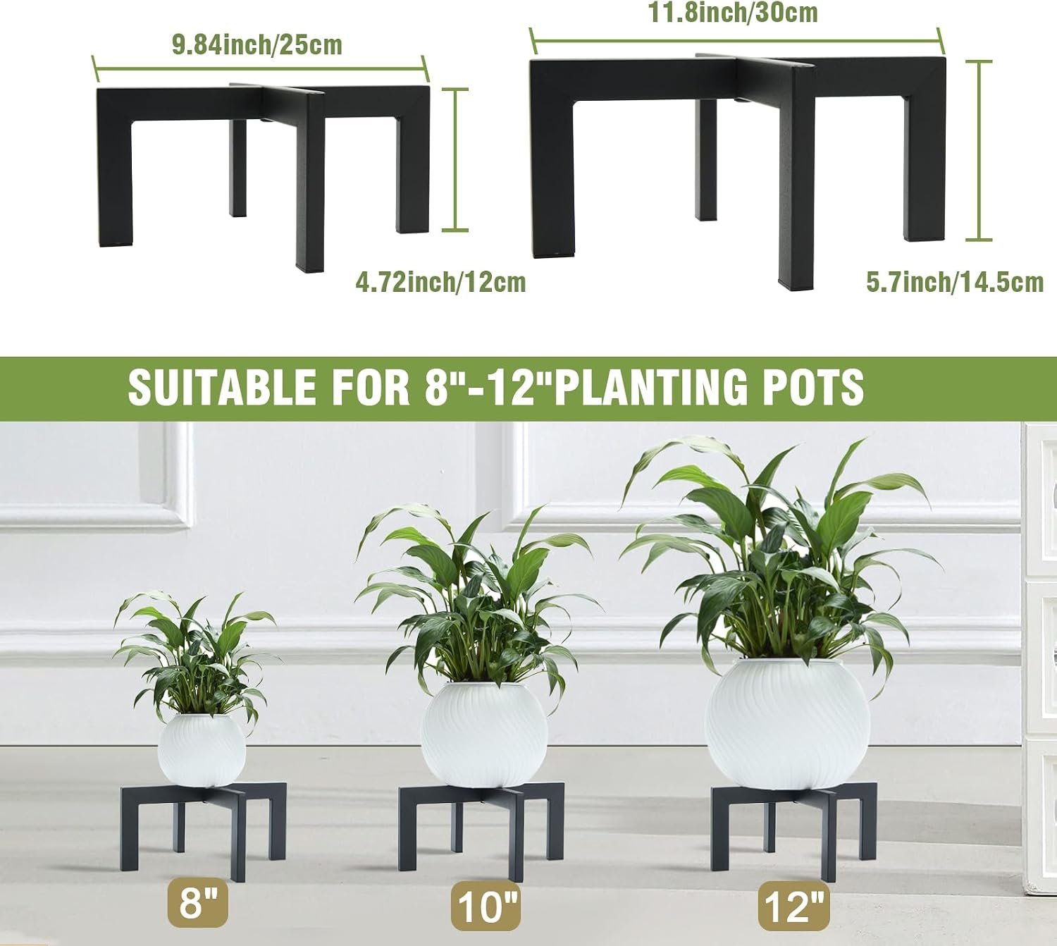 Heavy-Duty Metal Plant Stands Indoor Outdoor - 2/3 Pack Black Modern Flower Pot Holder Stands for 5-12 Inch Pots(Plant Not Included) (2Pcs) - صورة 4