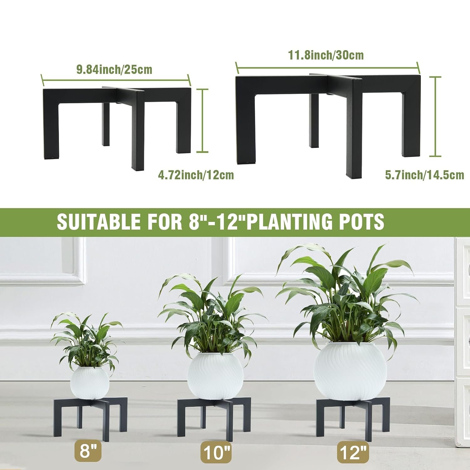 Heavy-Duty Metal Plant Stands Indoor Outdoor - 2/3 Pack Black Modern Flower Pot Holder Stands for 5-12 Inch Pots(Plant Not Included) (2Pcs) - صورة 10