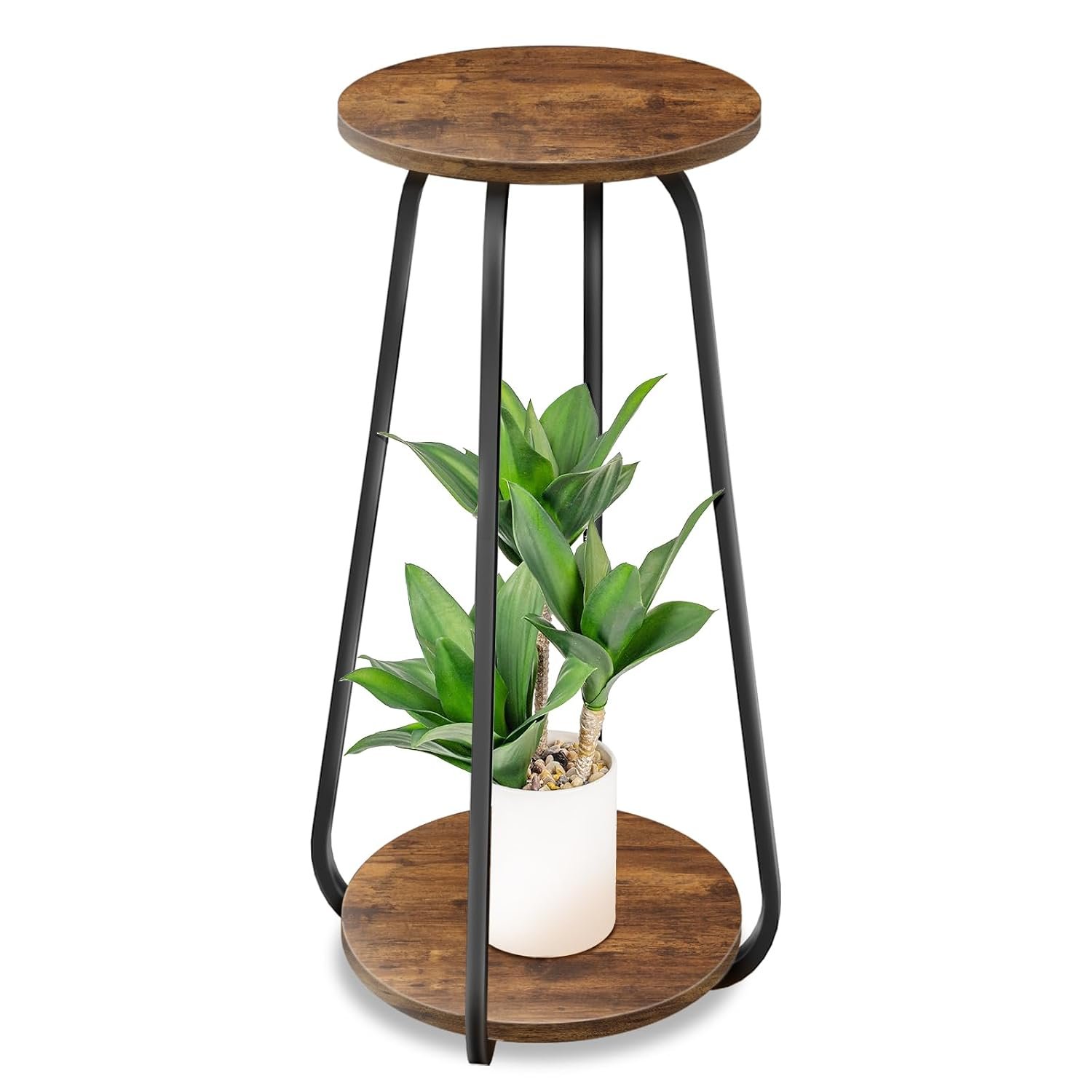 Plant Stand Indoor, 2 Tier Plant Shelf Pedestal Stand Flower Stand, Metal Wood Plant Stands for Indoor Plants Living Room Balcony Deck Garden - صورة 7