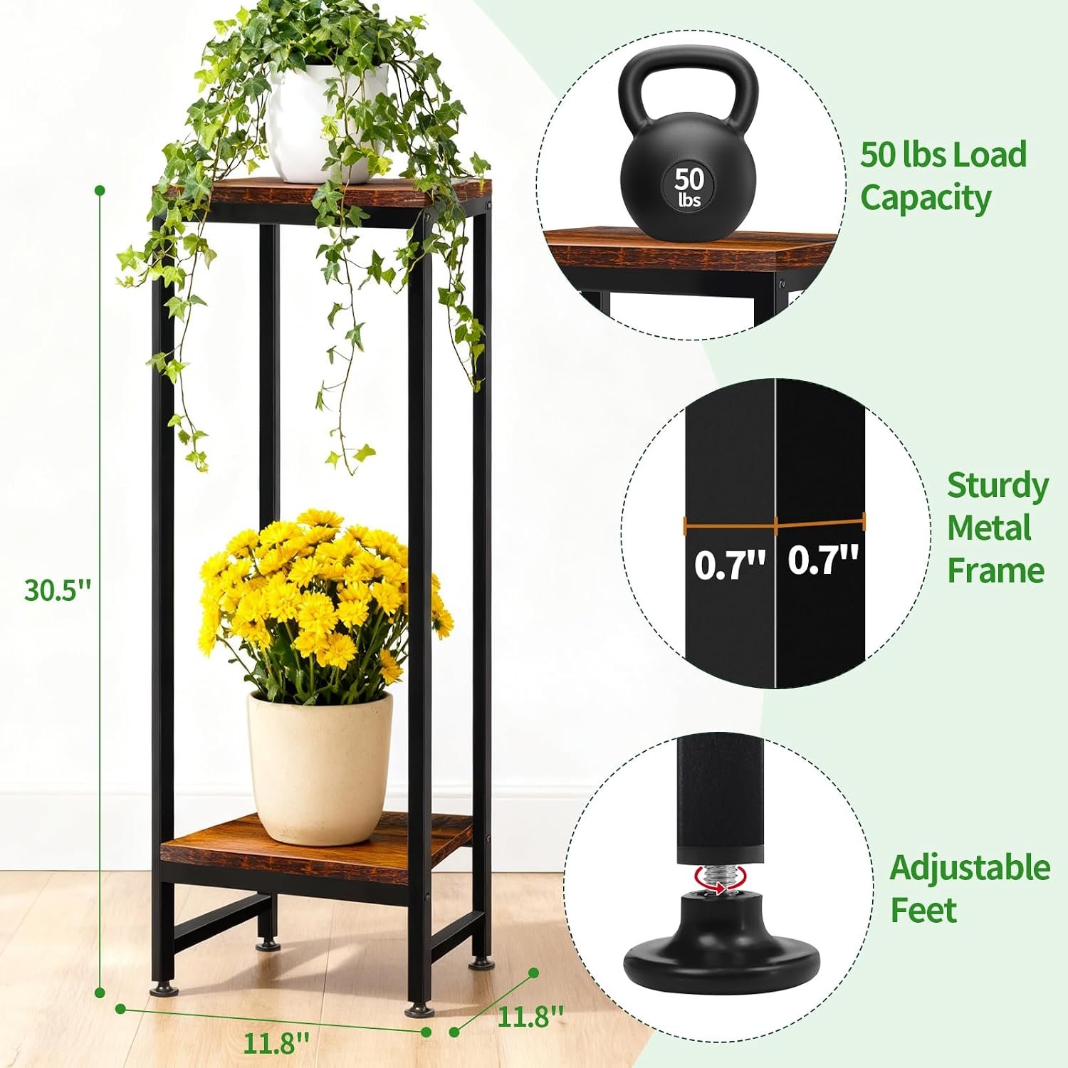 Plant Stand Indoor 2 Tier Heavy Duty Plant Stand for Indoor Outdoor Plants Metal Pedestal Stand 31" Tall Flower Pot Stand Modern Plant Holder for Bedroom Living Room Balcony Patio - صورة 3
