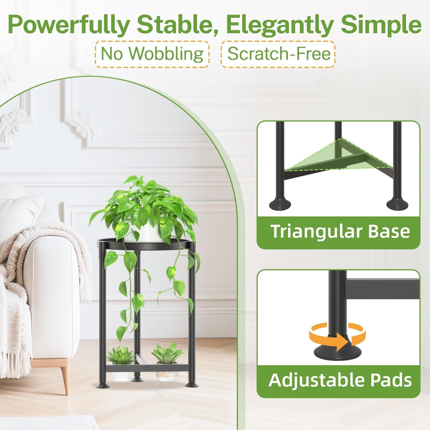 iDavosic.ly 1 Tier Corner Plant Stand Indoor, 16 Inch Tall Vertical Metal Flower Heavy Duty Pot Holder Shelf Outdoor for Patio Porch Living Room, Modern Black - صورة 6