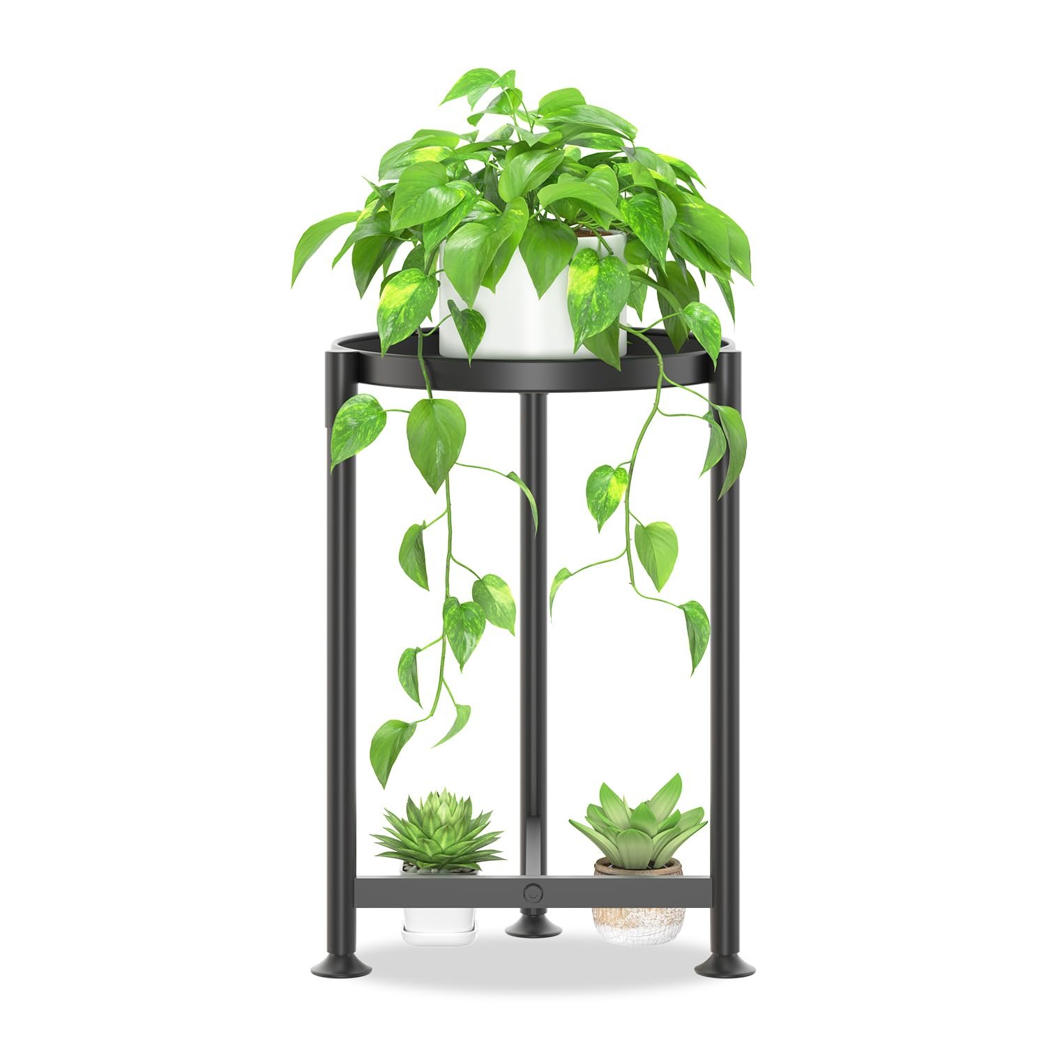 iDavosic.ly 1 Tier Corner Plant Stand Indoor, 16 Inch Tall Vertical Metal Flower Heavy Duty Pot Holder Shelf Outdoor for Patio Porch Living Room, Modern Black - صورة 8