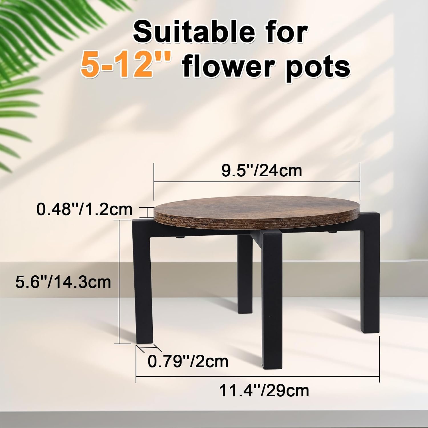 Vigordream Plant Stand Indoor, Heavy Duty Sturdy Metal Plant Holder, Wooden plant Stool, Single Plant Pot Stand Low Short Planter Stand Fit 5-12 Inch Pot - صورة 4