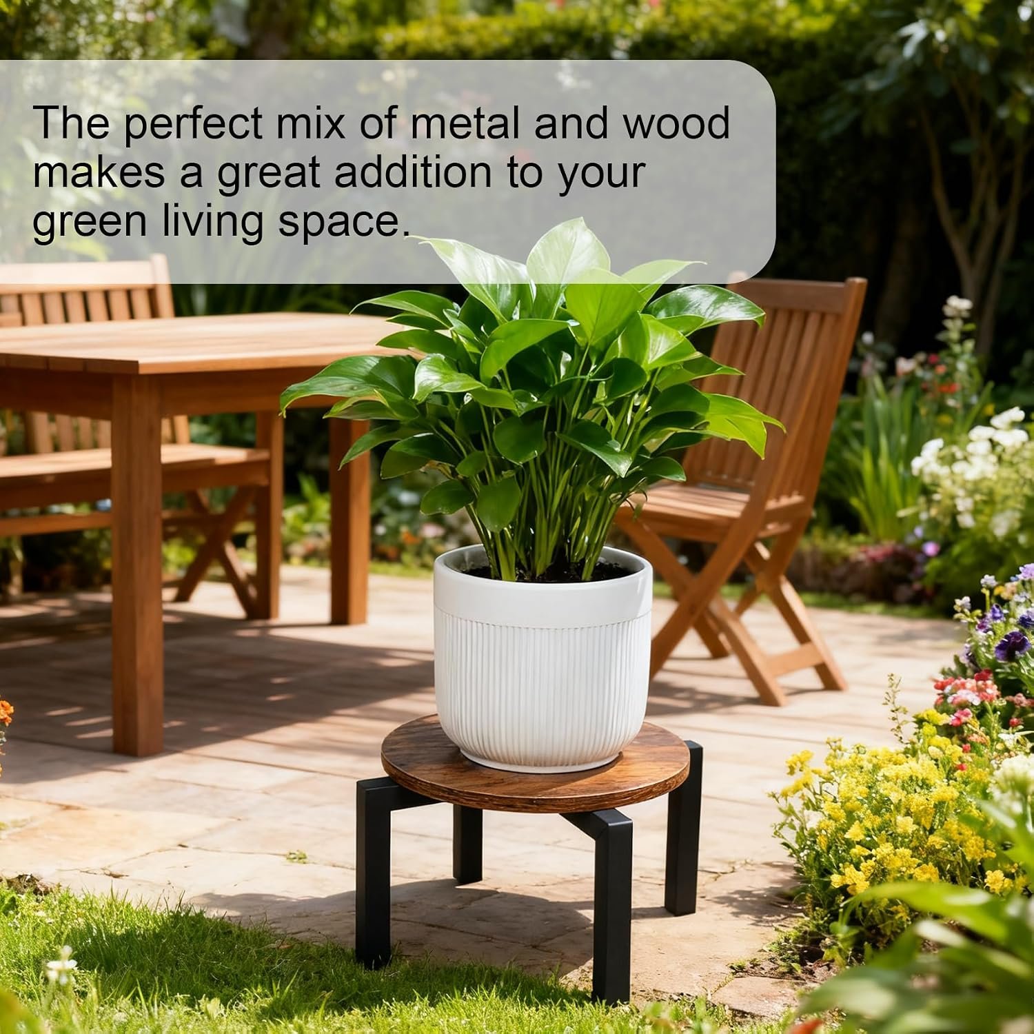 Vigordream Plant Stand Indoor, Heavy Duty Sturdy Metal Plant Holder, Wooden plant Stool, Single Plant Pot Stand Low Short Planter Stand Fit 5-12 Inch Pot - صورة 6