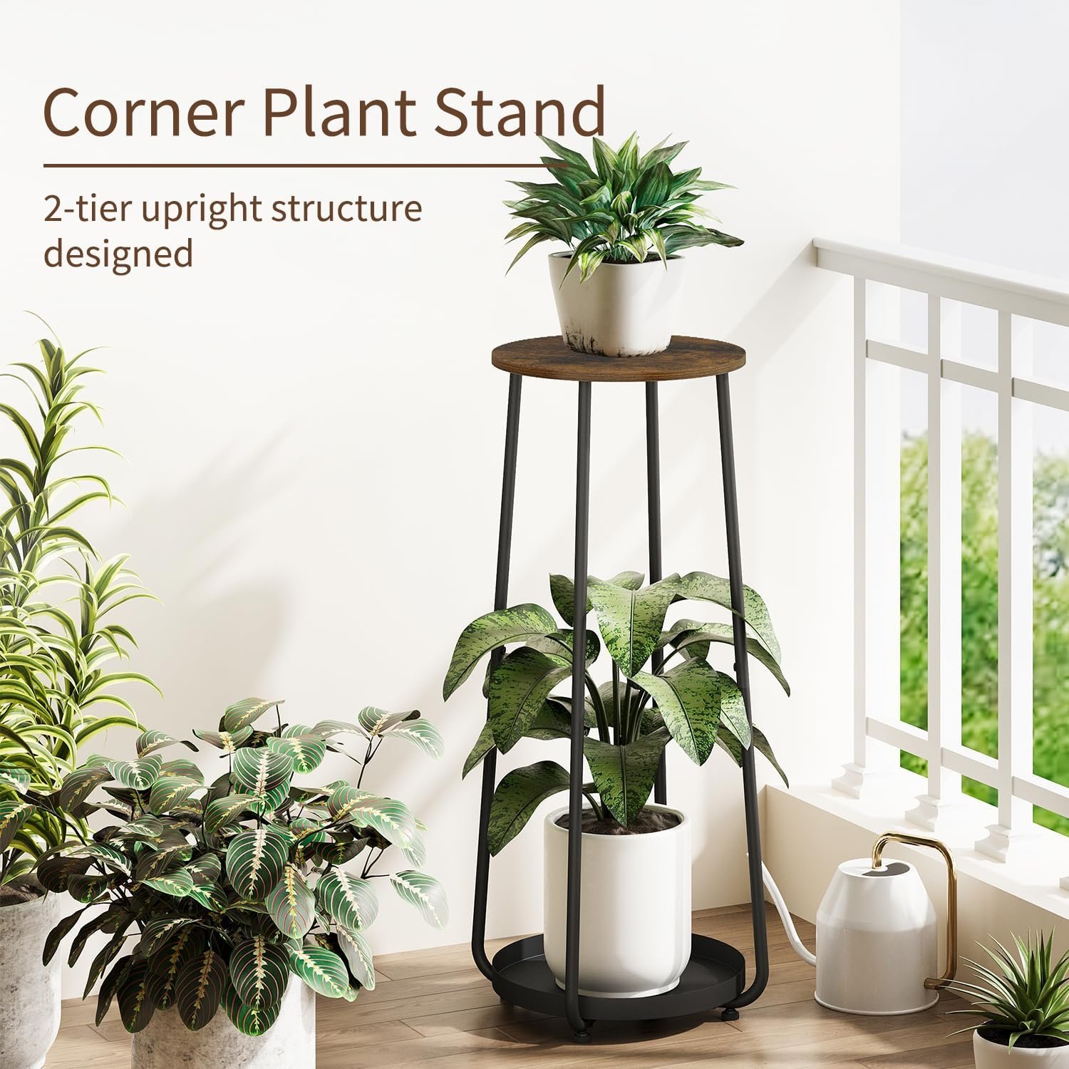 YINMIT Wood Plant Stands Indoor, 2 Tier Round Tall Plant Stand, Plant Shelf, Corner Plant Stands for Indoor Plants, Flower Pot Stand, Planter Pot Holder for Balcony Garden Patio... - صورة 6