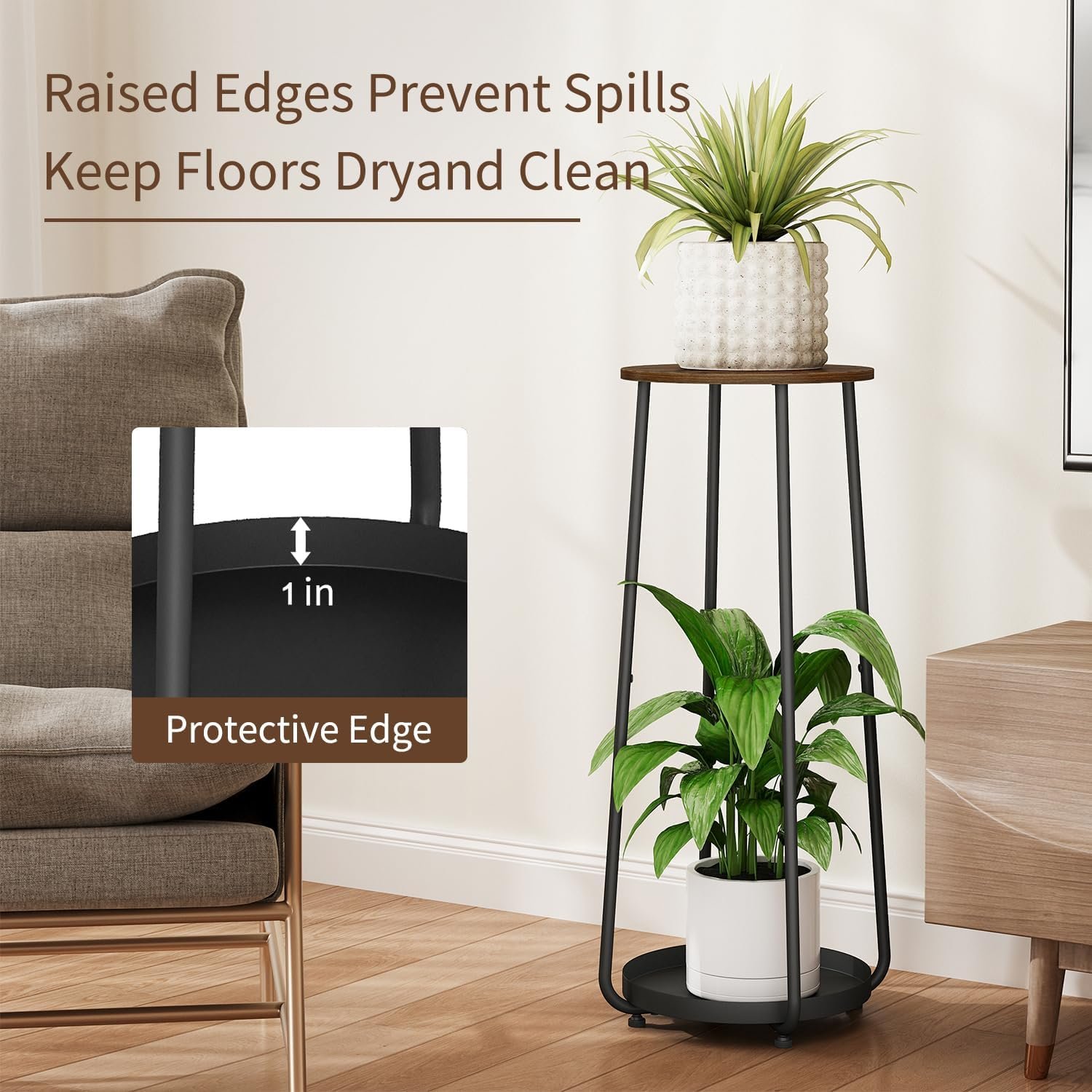 YINMIT Wood Plant Stands Indoor, 2 Tier Round Tall Plant Stand, Plant Shelf, Corner Plant Stands for Indoor Plants, Flower Pot Stand, Planter Pot Holder for Balcony Garden Patio... - صورة 5
