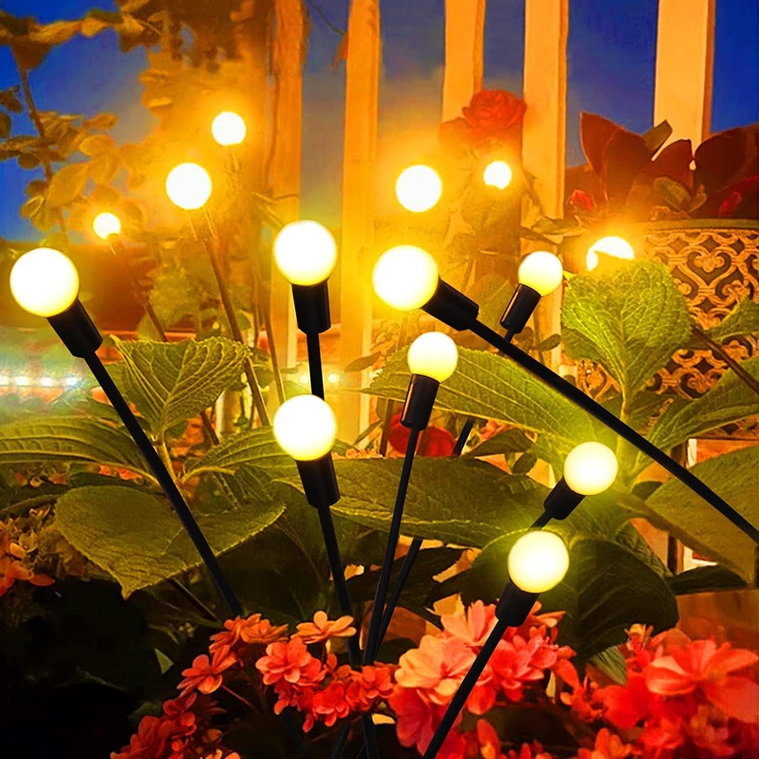 واي جي اف وال مصابيح حديقة تعمل بالطاقة الشمسية من فايرفلاي - للاستخدام الخارجي، 16 مصباح LED لكل منها (ابيض دافئ، عبوة من قطعتين) - صورة 4