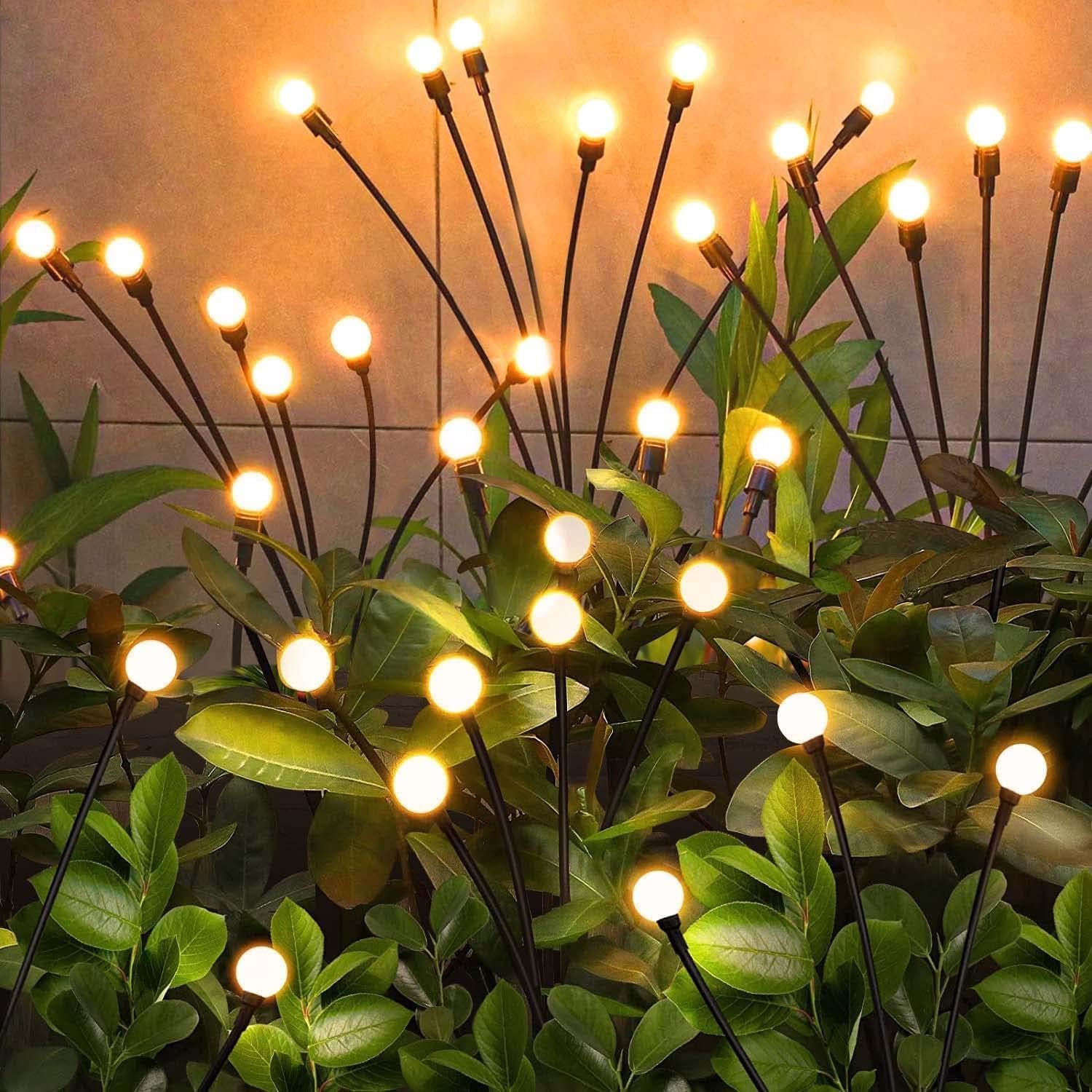 واي جي اف وال مصابيح حديقة تعمل بالطاقة الشمسية من فايرفلاي - للاستخدام الخارجي، 16 مصباح LED لكل منها (ابيض دافئ، عبوة من قطعتين)
