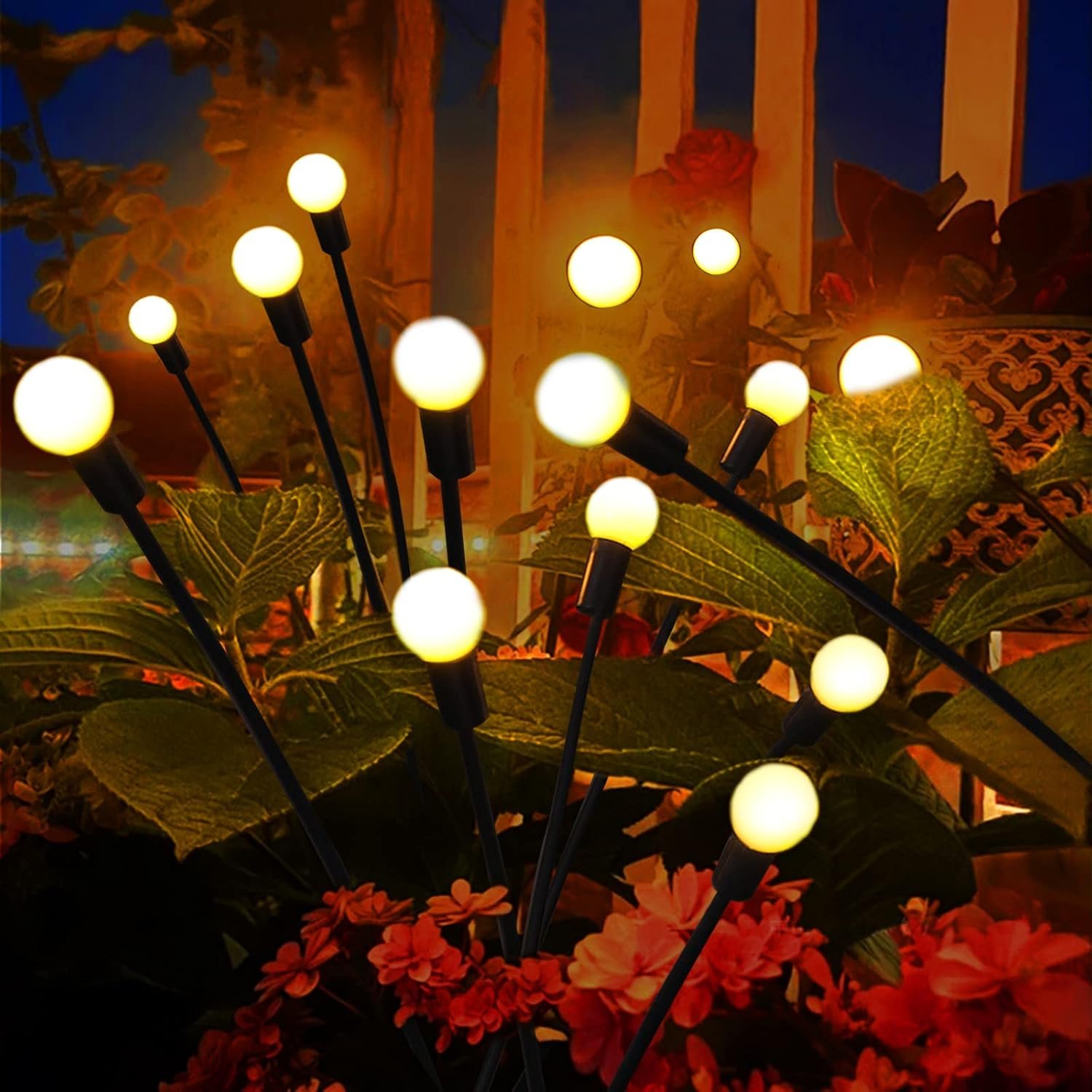 واي جي اف وال مصابيح حديقة تعمل بالطاقة الشمسية من فايرفلاي - للاستخدام الخارجي، 16 مصباح LED لكل منها (ابيض دافئ، عبوة من قطعتين) - صورة 8