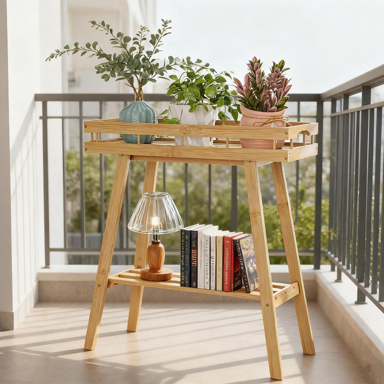 BAMBANG Bamboo Plant Stand Indoor, 2 Tier Small Plant Table, Tall Plant Stand for Indoor Plants, Window Sill Plant Shelf, Flower Pot Holder Plant Bench Plant Rack for Living...