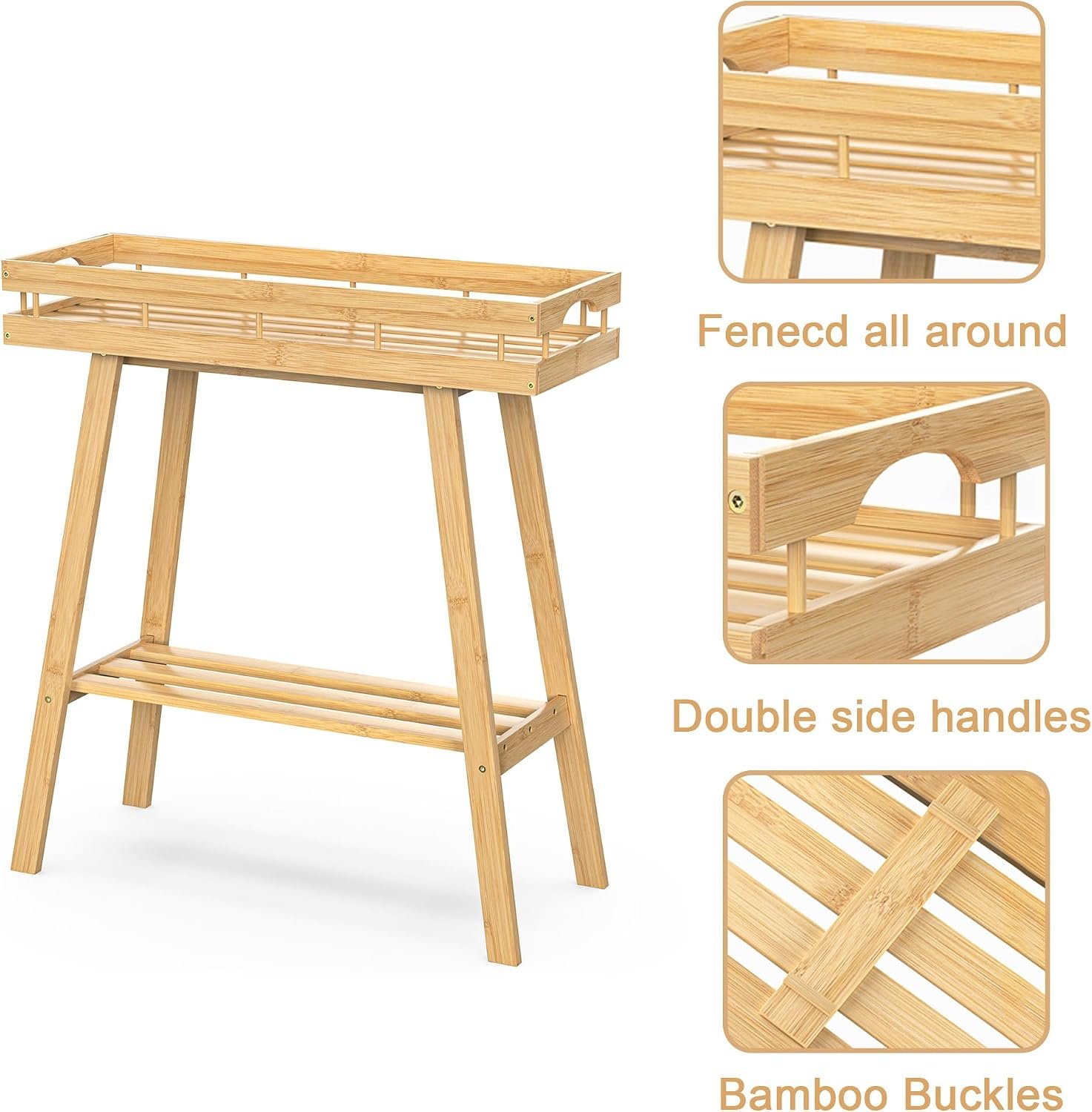 BAMBANG Bamboo Plant Stand Indoor, 2 Tier Small Plant Table, Tall Plant Stand for Indoor Plants, Window Sill Plant Shelf, Flower Pot Holder Plant Bench Plant Rack for Living... - صورة 2