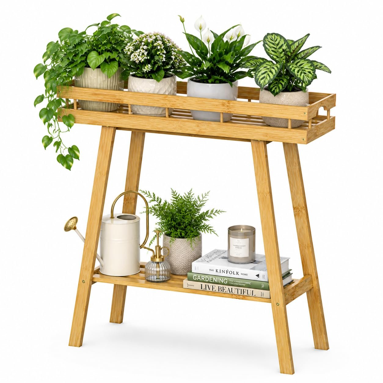 BAMBANG Bamboo Plant Stand Indoor, 2 Tier Small Plant Table, Tall Plant Stand for Indoor Plants, Window Sill Plant Shelf, Flower Pot Holder Plant Bench Plant Rack for Living... - صورة 5