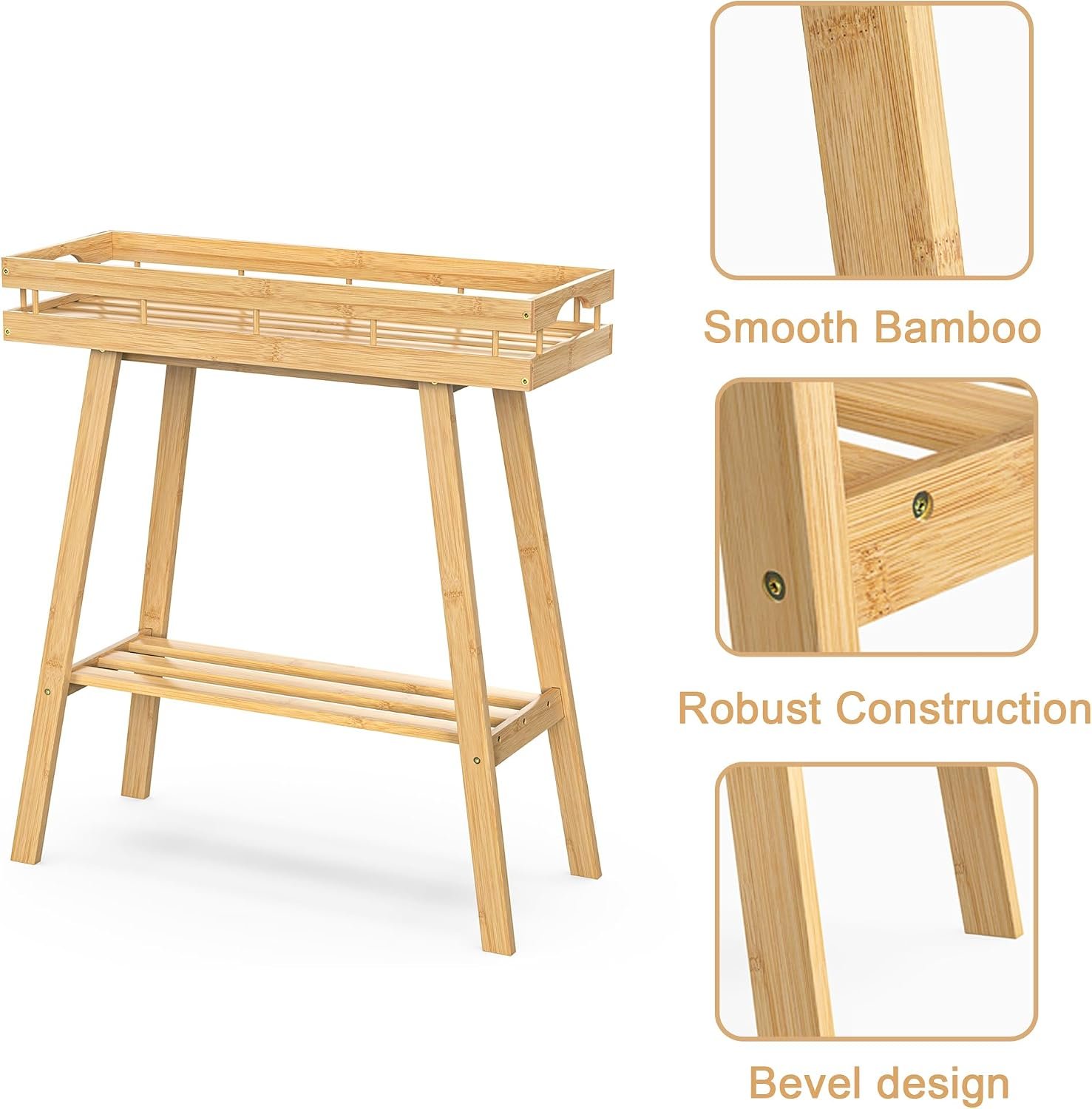 BAMBANG Bamboo Plant Stand Indoor, 2 Tier Small Plant Table, Tall Plant Stand for Indoor Plants, Window Sill Plant Shelf, Flower Pot Holder Plant Bench Plant Rack for Living... - صورة 3
