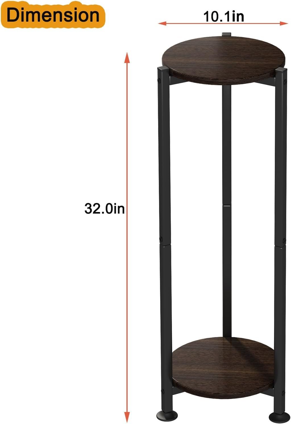 YIZAIJIA Plant Stand Indoor Outdoor 2 Tier Tall Metal Corner Storage Tiered Plant Shelf Holder Multiple for Living Room Balcony Garden,Black (2 Tier-Black Oak Round) - صورة 2