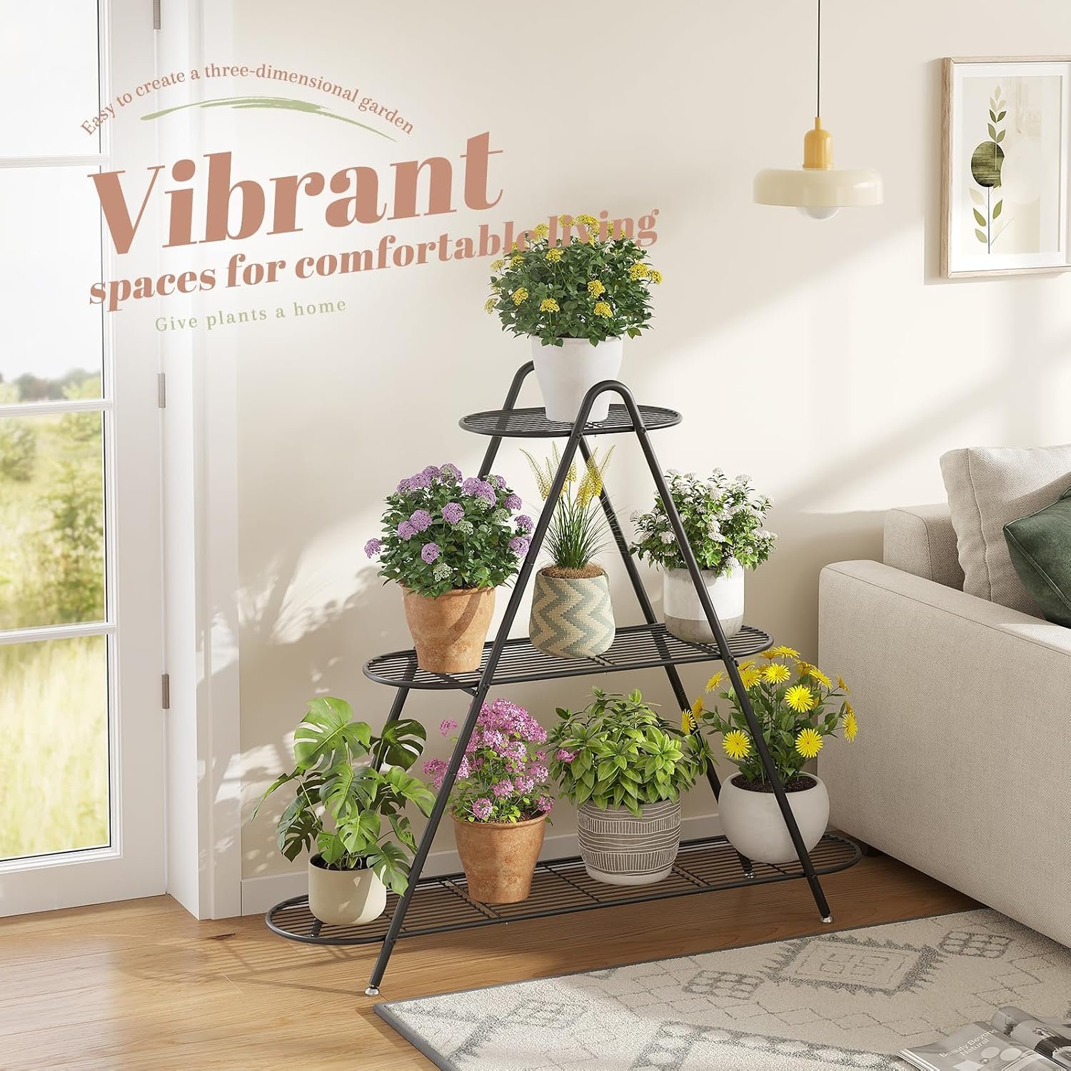 STDDRE Plant Stand Indoor Plant Shelf Outdoor Corner Tall Plant Rack 3-Tier Large Metal Plant Holder Heavy-Duty Flower Rack for Patio,Living Room,Garden Decor (Black) - صورة 4