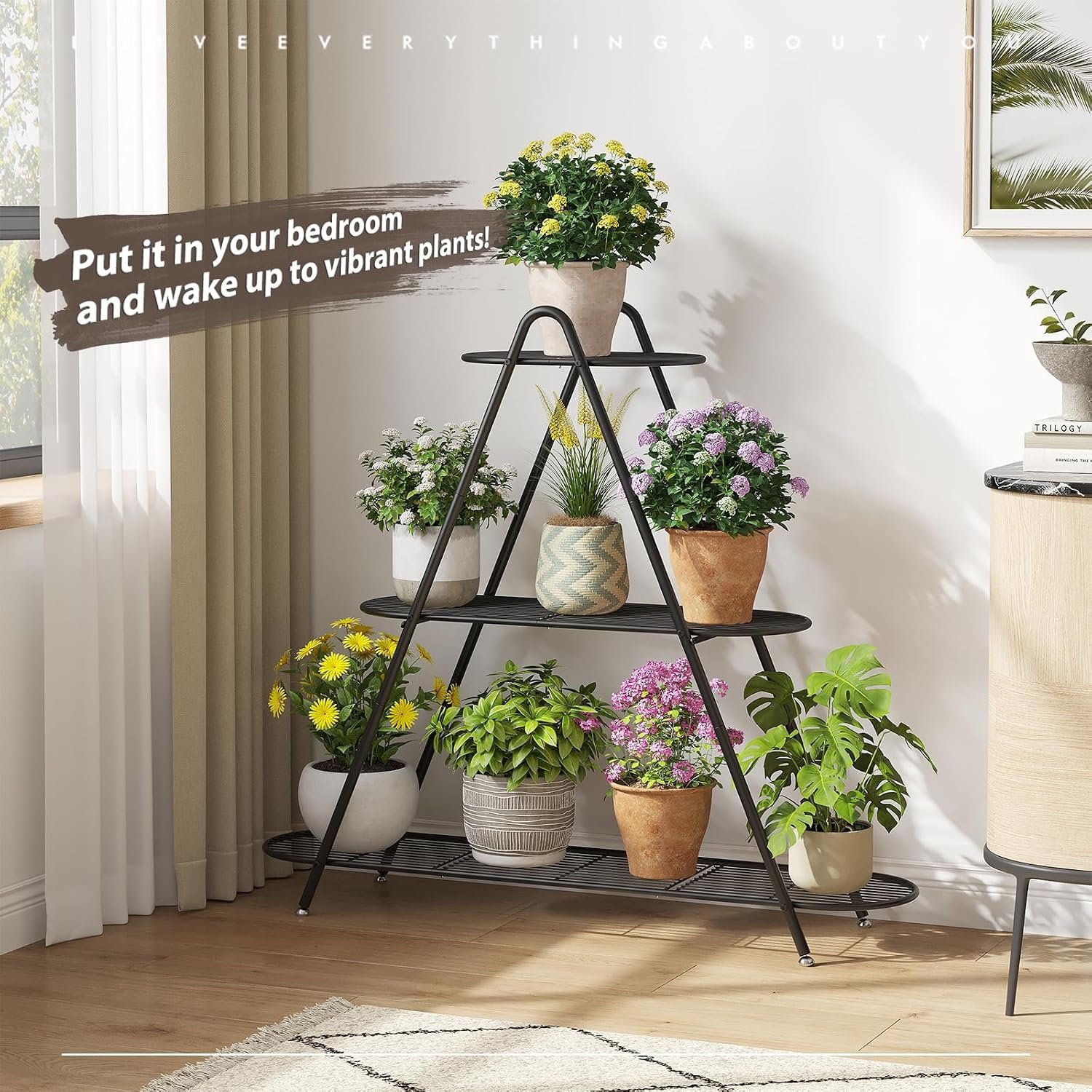 STDDRE Plant Stand Indoor Plant Shelf Outdoor Corner Tall Plant Rack 3-Tier Large Metal Plant Holder Heavy-Duty Flower Rack for Patio,Living Room,Garden Decor (Black) - صورة 5