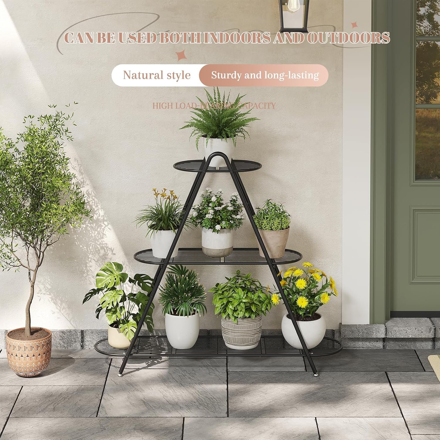 STDDRE Plant Stand Indoor Plant Shelf Outdoor Corner Tall Plant Rack 3-Tier Large Metal Plant Holder Heavy-Duty Flower Rack for Patio,Living Room,Garden Decor (Black) - صورة 3