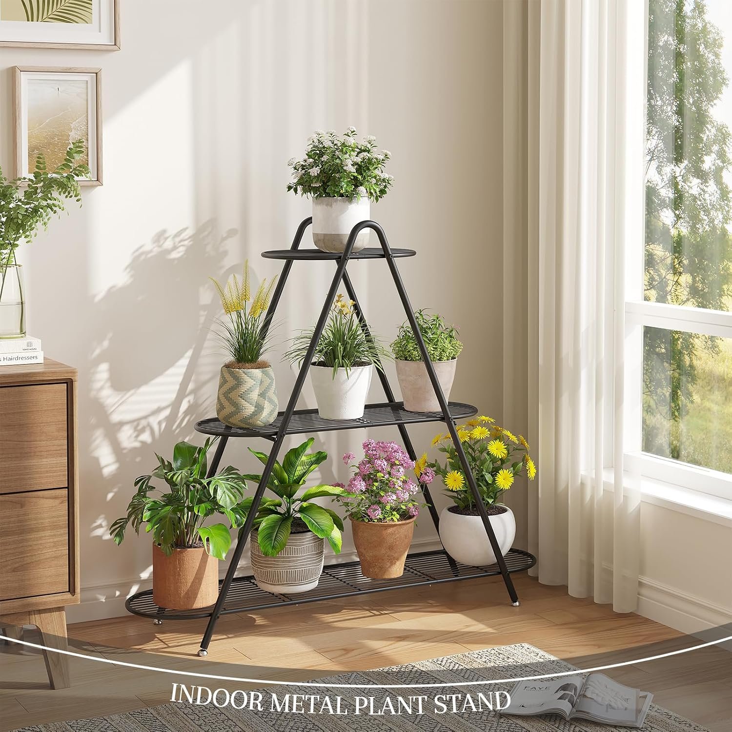 STDDRE Plant Stand Indoor Plant Shelf Outdoor Corner Tall Plant Rack 3-Tier Large Metal Plant Holder Heavy-Duty Flower Rack for Patio,Living Room,Garden Decor (Black) - صورة 6