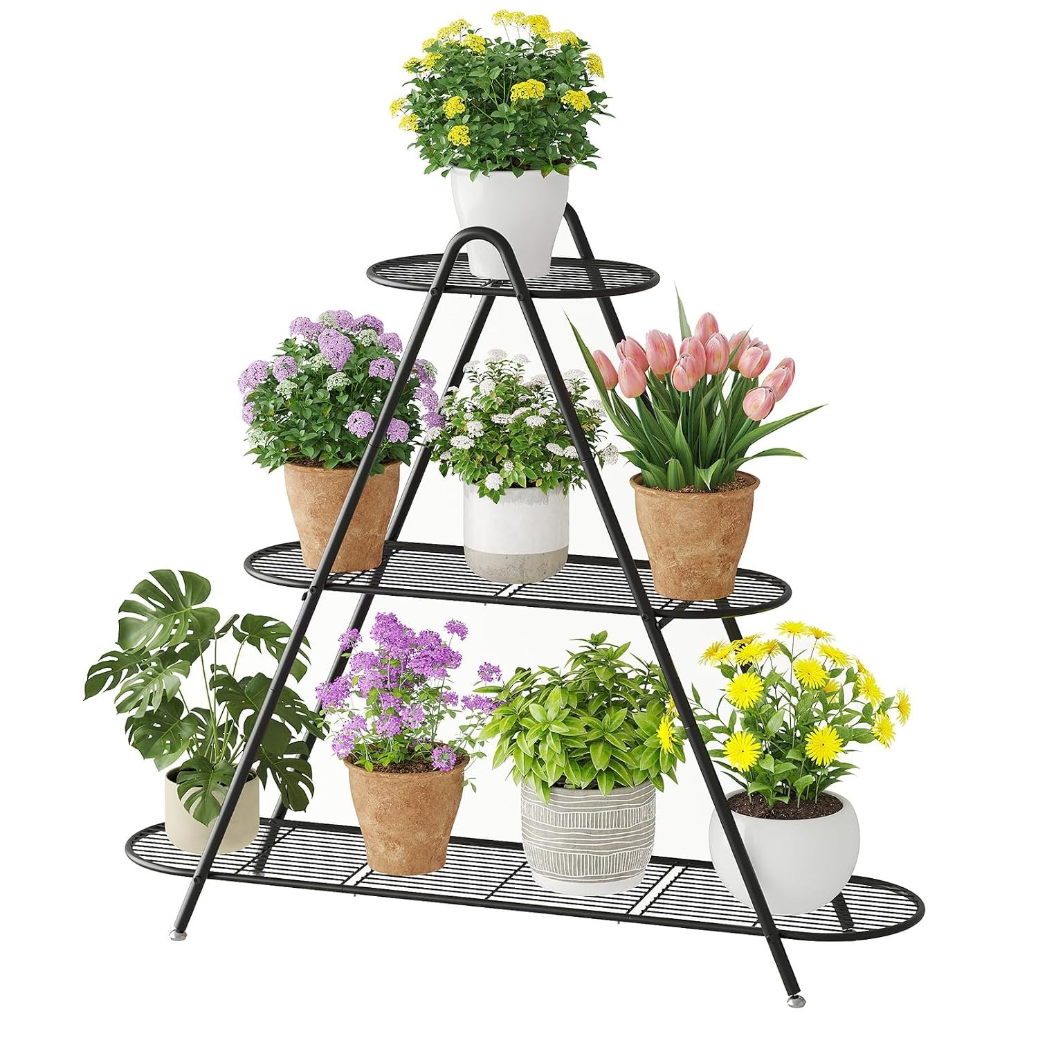 STDDRE Plant Stand Indoor Plant Shelf Outdoor Corner Tall Plant Rack 3-Tier Large Metal Plant Holder Heavy-Duty Flower Rack for Patio,Living Room,Garden Decor (Black) - صورة 9