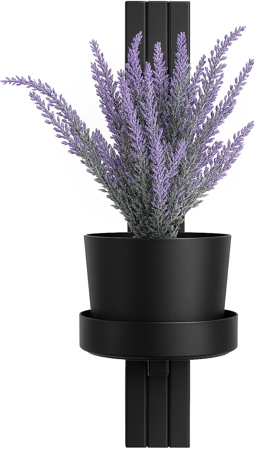 Plant Shelf Wall - Hanging Flower Holder - Made of Metal, Modern Wall Decoration for Living Room, Teenager's Room, Bedroom, Kitchen - 12 x 15 x 24 cm - Black - Pot Hole Diameter... - صورة 2