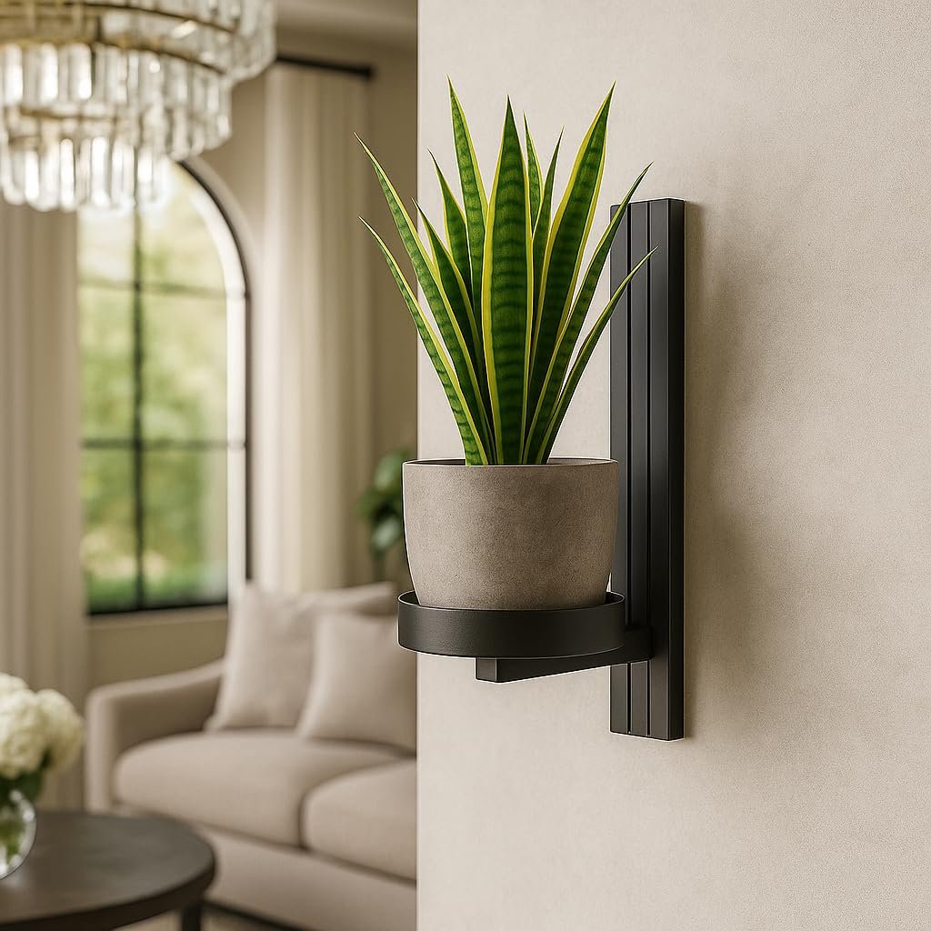 Plant Shelf Wall - Hanging Flower Holder - Made of Metal, Modern Wall Decoration for Living Room, Teenager's Room, Bedroom, Kitchen - 12 x 15 x 24 cm - Black - Pot Hole Diameter... - صورة 10