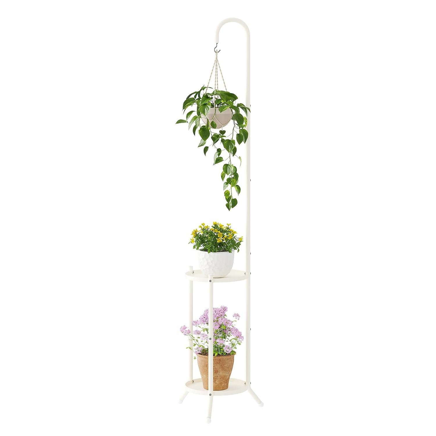 2-Tier Metal Plant Stand with Hanging Hook, Indoor Outdoor Plant Shelf,Heavy Duty Plant holder Rustproof Iron Multiple Plant Round Supports Rack for Planter Corner Garden... - صورة 8