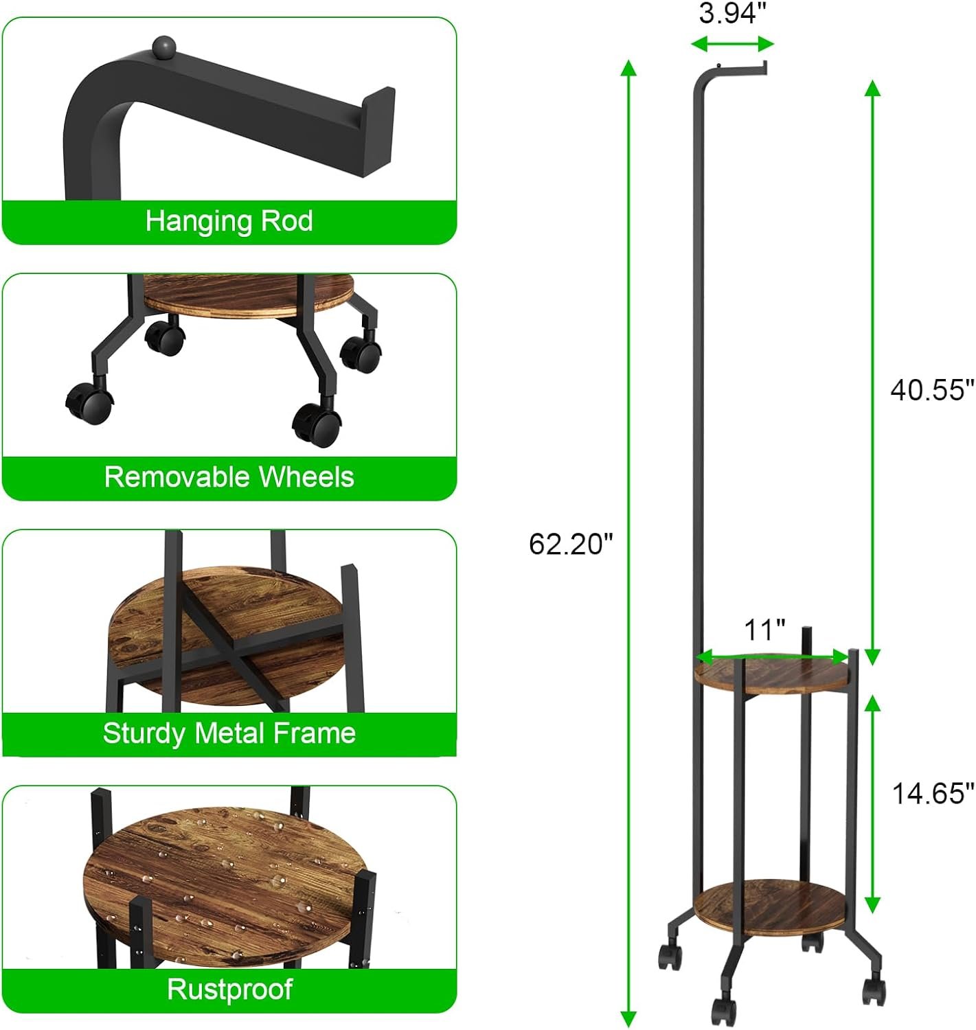 VyGrow Plant Stand Indoor, 2 Tier Hanging Tall Plant Shelf with Wheels, 3 Potted Corner Flower Stand Metal Plant Holder, Plant Shelves for Living Room, Bedroom, Patio, Outdoor... - صورة 4