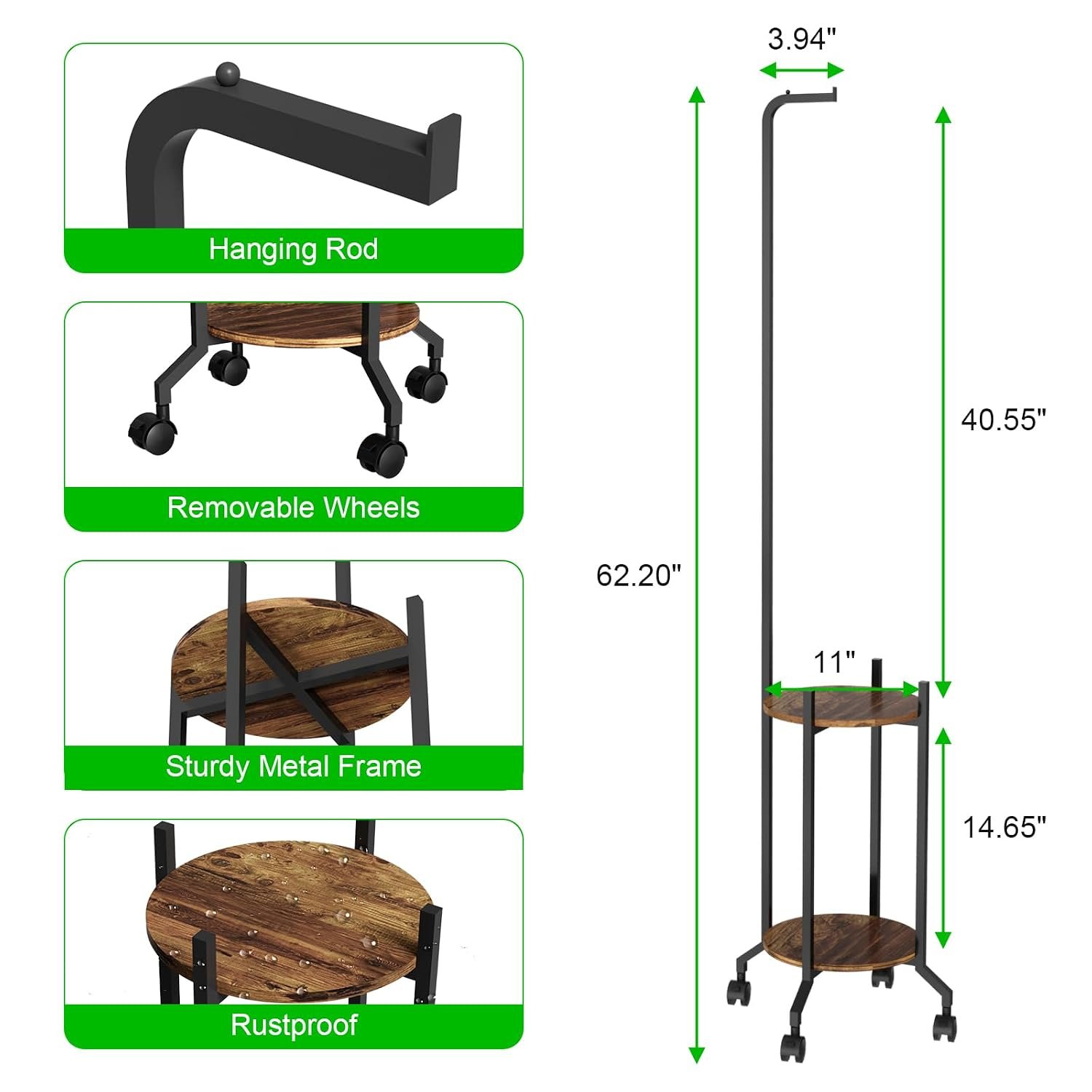 VyGrow Plant Stand Indoor, 2 Tier Hanging Tall Plant Shelf with Wheels, 3 Potted Corner Flower Stand Metal Plant Holder, Plant Shelves for Living Room, Bedroom, Patio, Outdoor... - صورة 10