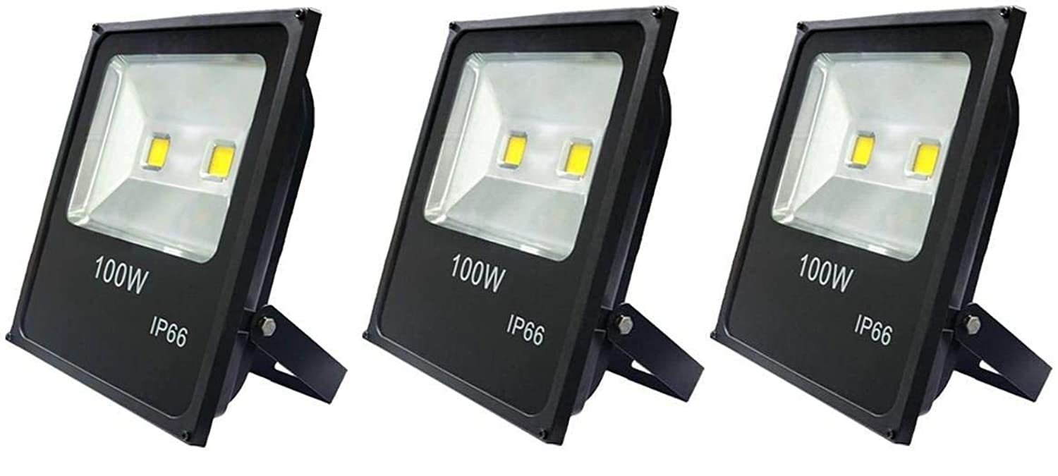 ضوء كشاف LED للاستخدام الخارجي من المتجر بقدرة 100 وات، 3 قطع، اسود، مادة صناعية - صورة 4