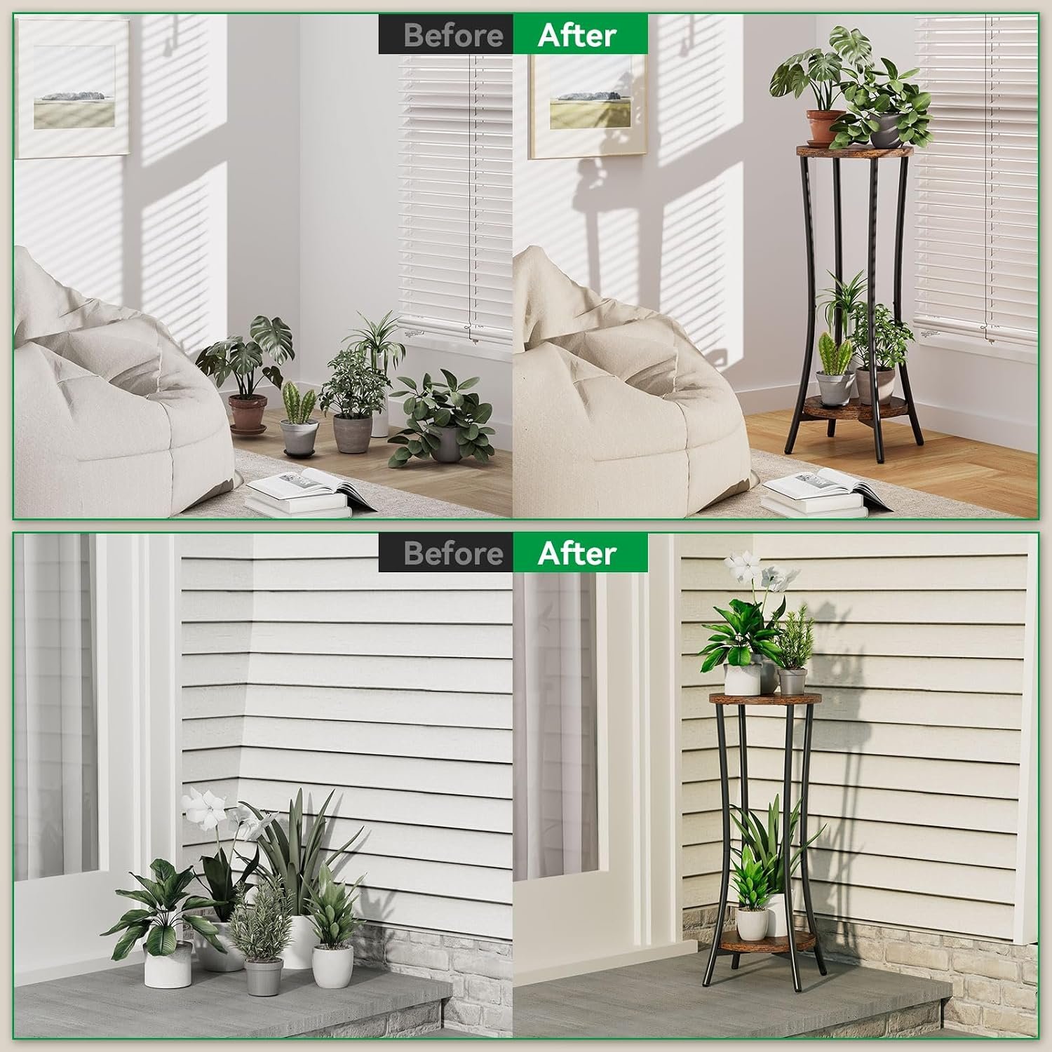 IBUYKE TMJ074H 2 Tier Plant Shelf Flower Stand, 76 cm High Wooden Plant Stand, Modern Round Flower Pot Stand, Plant Stairs for Indoor, Garden, Balcony, Living Room Decoration,... - صورة 7