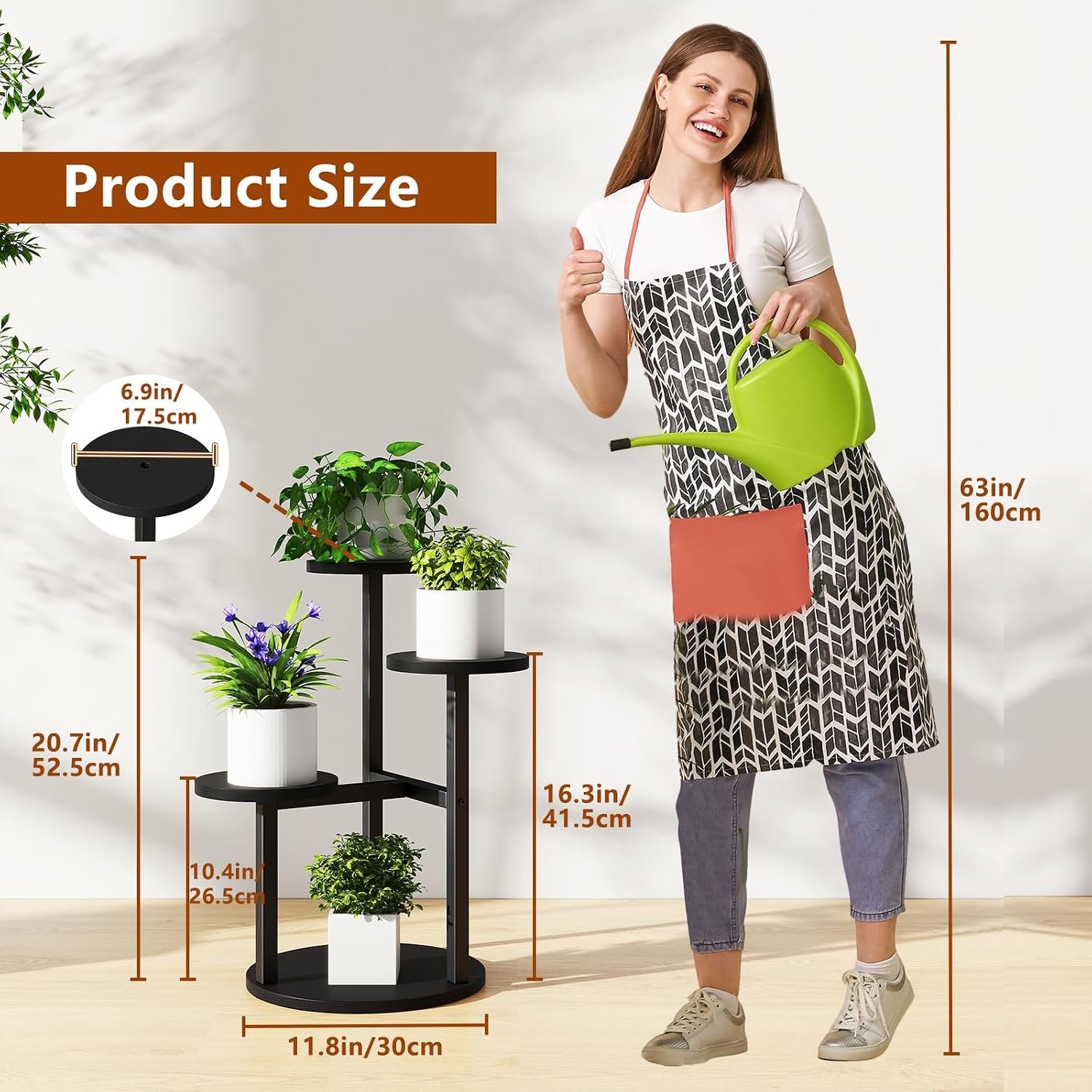 IBUYKE 4 Tier Plant Stand Indoor, Metal Wood Plant Shelf for Multiple Plants, Small Tiered Corner Flower Pot Stand for Living Room Patio Balcony Garden, Black TMJ073B - صورة 3