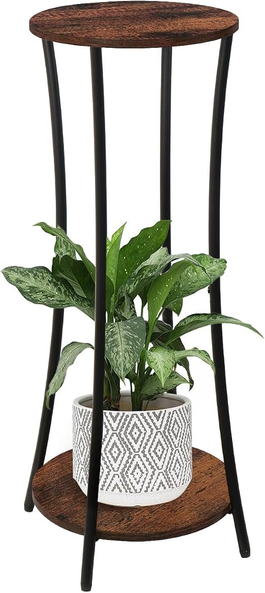 YINMIT Plant Stand Indoor,2 Tier Round Potted Holder Rack,Flower Pot Stand Shelf,Round Supports Rack,Corner Plant Shelf for Balcony Garden Patio Living Room,Retro - صورة 3