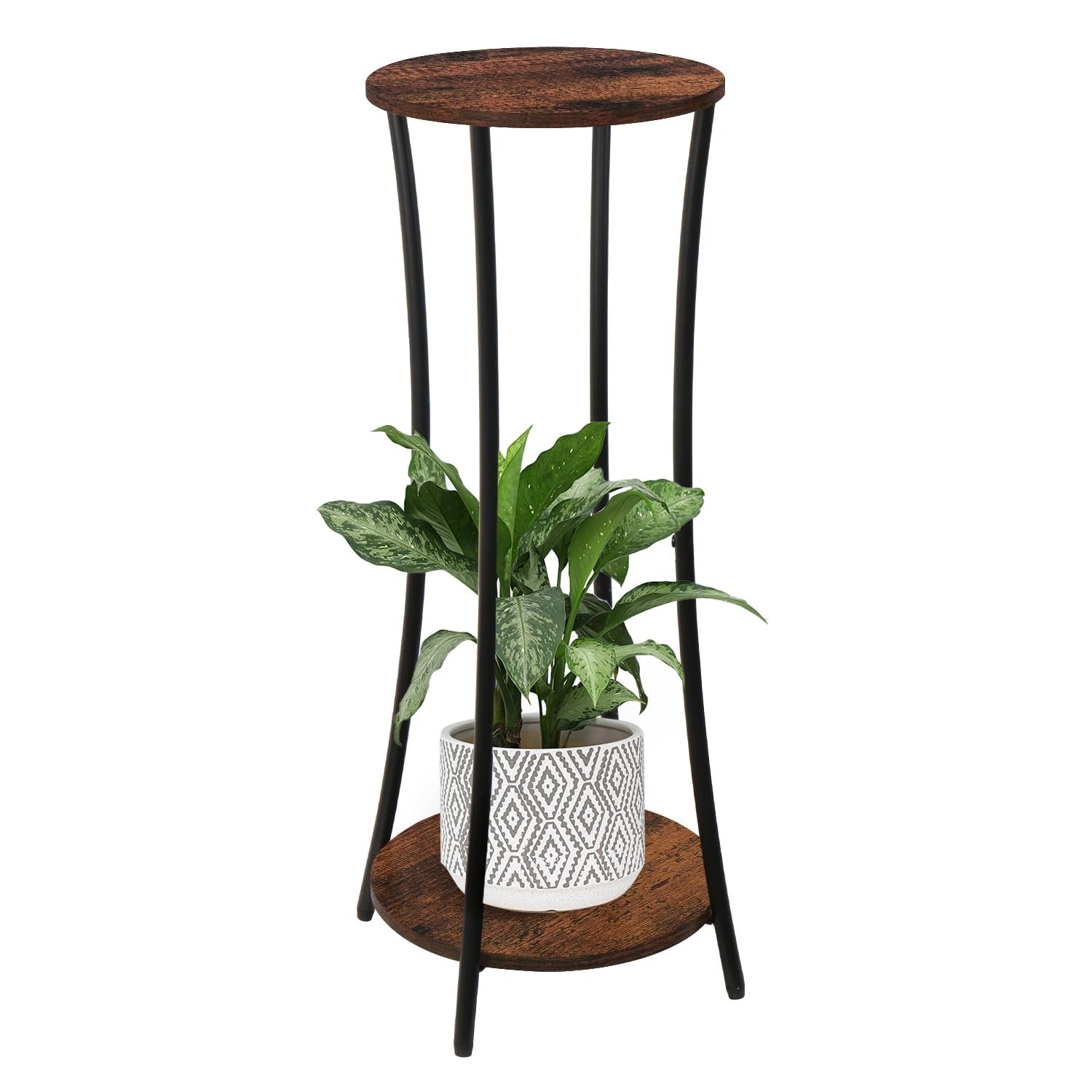 YINMIT Plant Stand Indoor,2 Tier Round Potted Holder Rack,Flower Pot Stand Shelf,Round Supports Rack,Corner Plant Shelf for Balcony Garden Patio Living Room,Retro - صورة 6