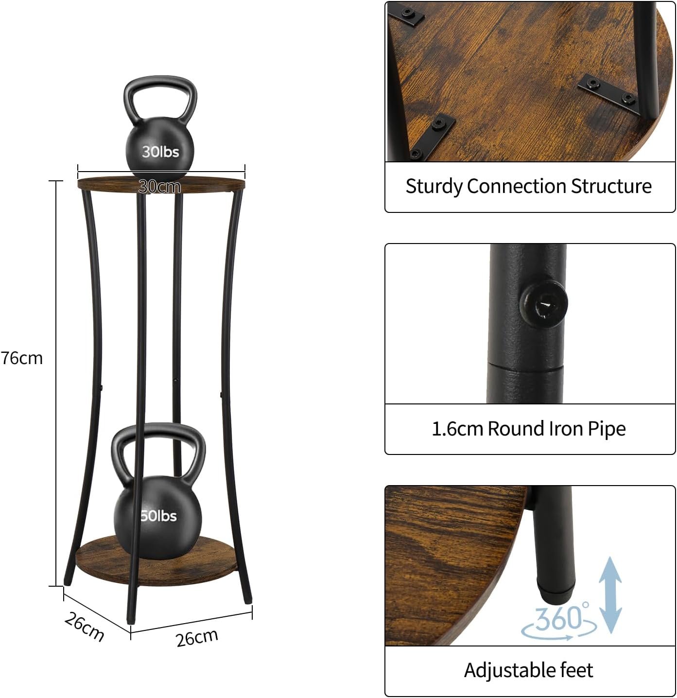 Plant Stand Indoor,2 Tier Round Potted Holder Rack,Flower Pot Stand Shelf,Round Supports Rack,Corner Plant Shelf for Balcony Garden Patio Living Room (Retro) - صورة 3