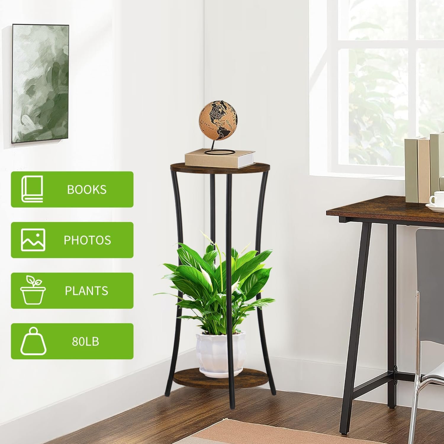 Plant Stand Indoor,2 Tier Round Potted Holder Rack,Flower Pot Stand Shelf,Round Supports Rack,Corner Plant Shelf for Balcony Garden Patio Living Room (Retro) - صورة 6