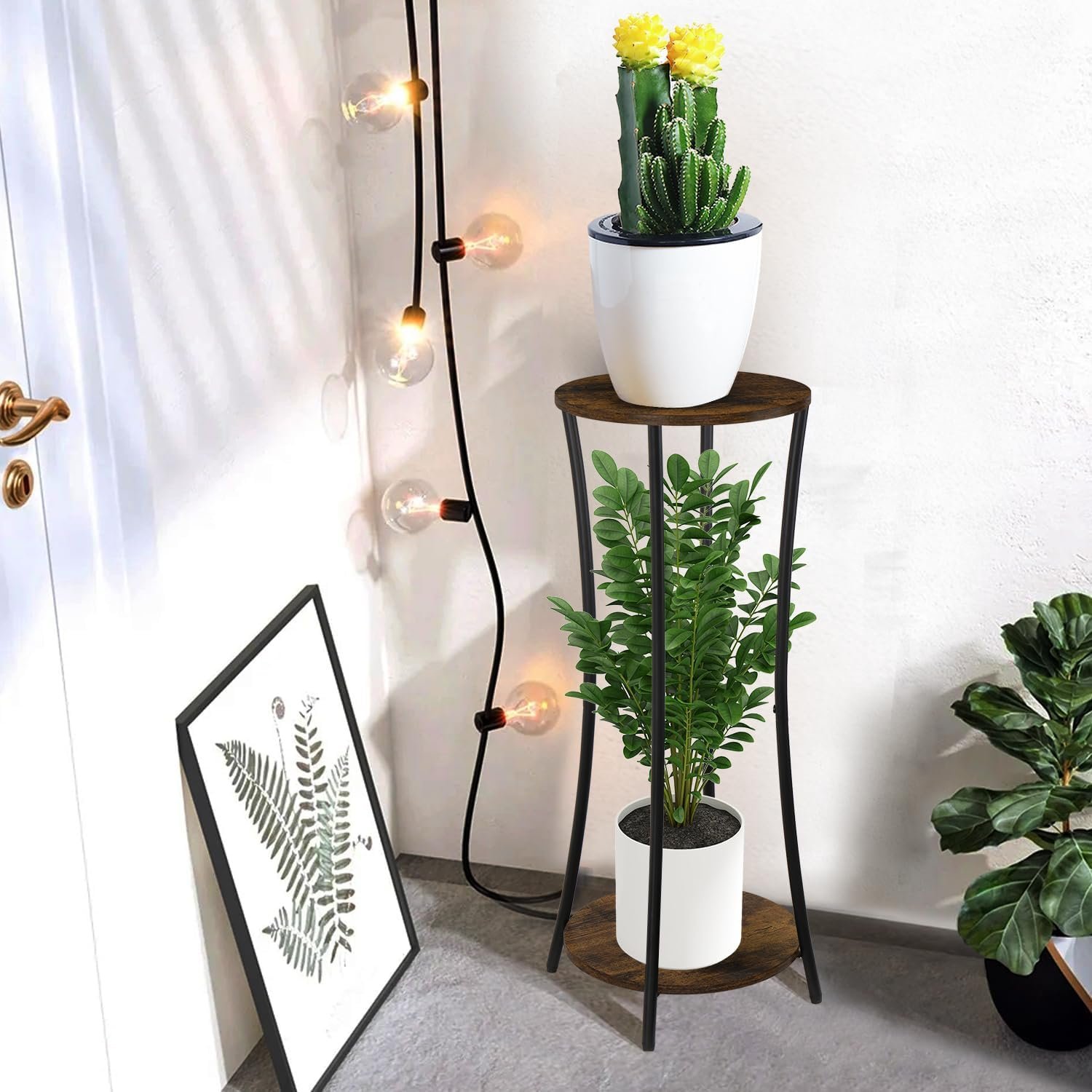 Plant Stand Indoor,2 Tier Round Potted Holder Rack,Flower Pot Stand Shelf,Round Supports Rack,Corner Plant Shelf for Balcony Garden Patio Living Room (Retro) - صورة 8