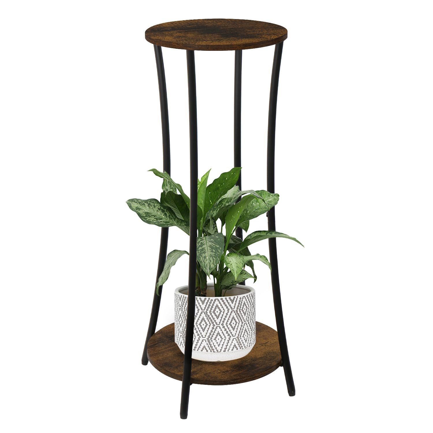 Plant Stand Indoor,2 Tier Round Potted Holder Rack,Flower Pot Stand Shelf,Round Supports Rack,Corner Plant Shelf for Balcony Garden Patio Living Room (Retro) - صورة 10