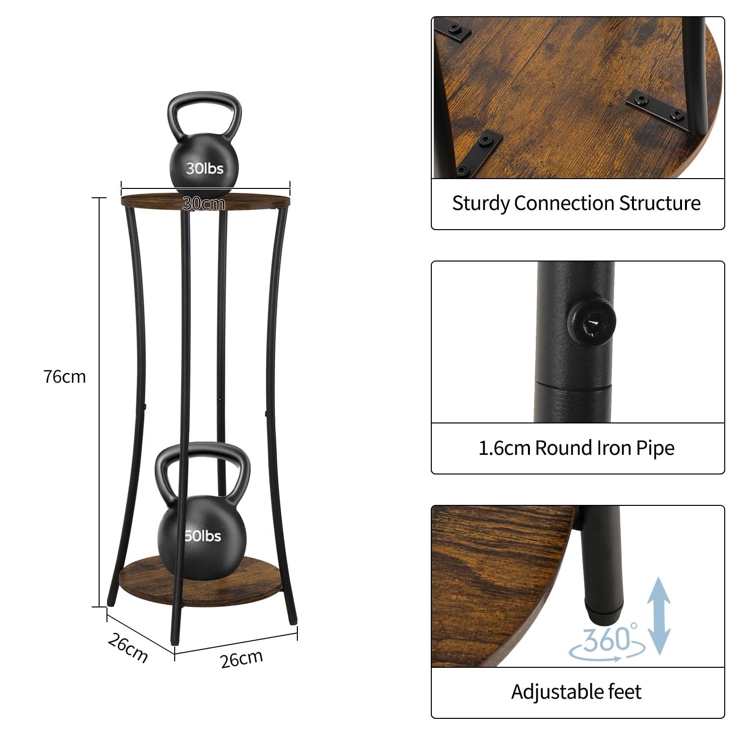 Plant Stand Indoor,2 Tier Round Potted Holder Rack,Flower Pot Stand Shelf,Round Supports Rack,Corner Plant Shelf for Balcony Garden Patio Living Room (Retro) - صورة 12