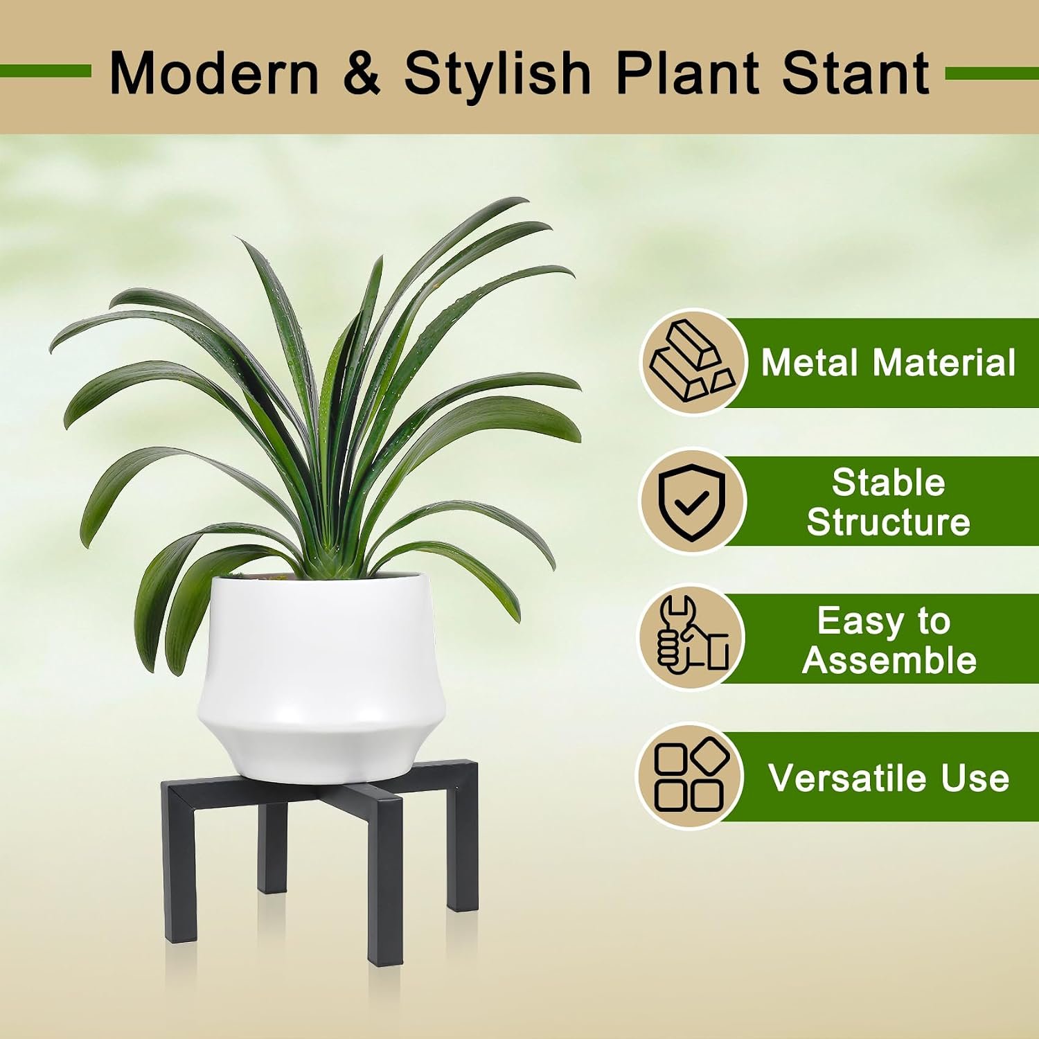 Plant Stand Indoor Outdoor, Heavy Duty Metal Plant Pot Holder, Mid Century Modern Planter Stands, Floor Flower Pot Holder, Fit 5-12 Inches Pots (Black, Fit 5-12 inch pots) - صورة 2