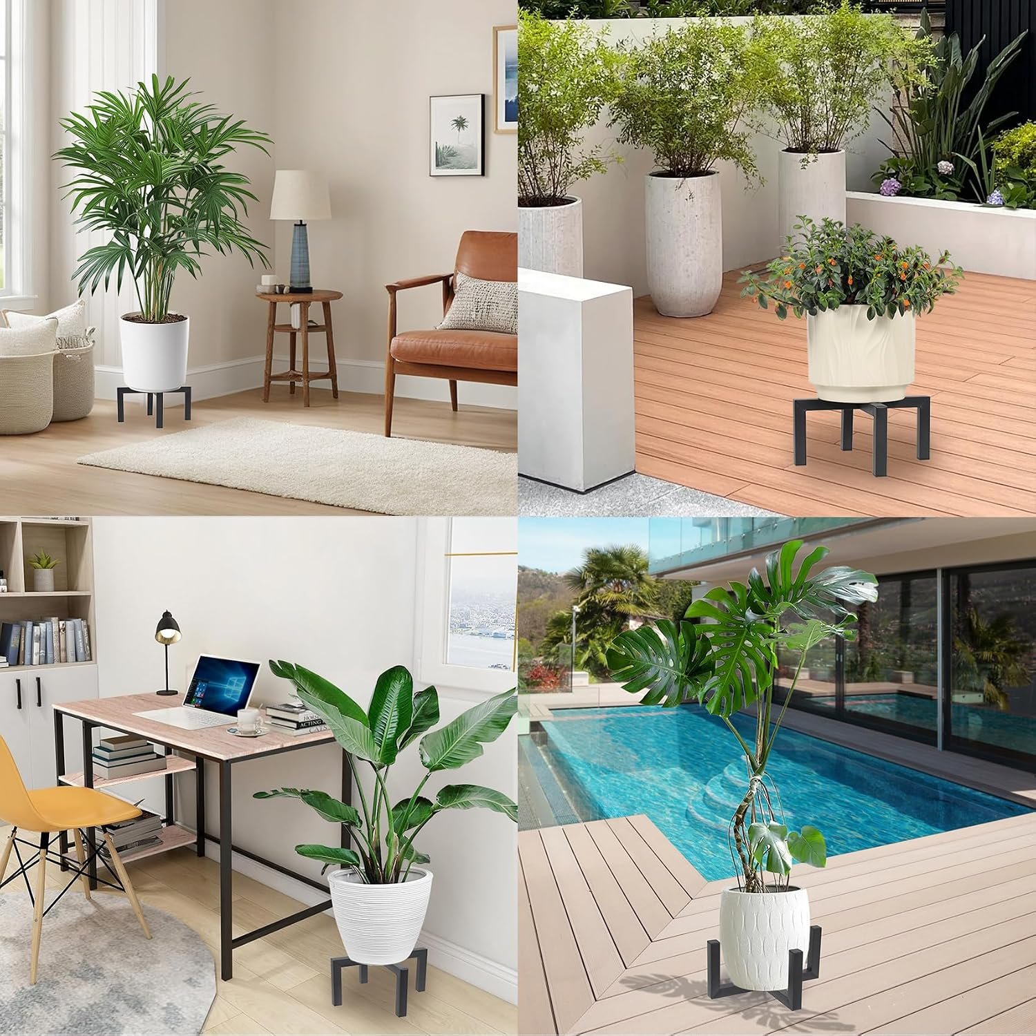 Plant Stand Indoor Outdoor, Heavy Duty Metal Plant Pot Holder, Mid Century Modern Planter Stands, Floor Flower Pot Holder, Fit 5-12 Inches Pots (Black, Fit 5-12 inch pots) - صورة 7