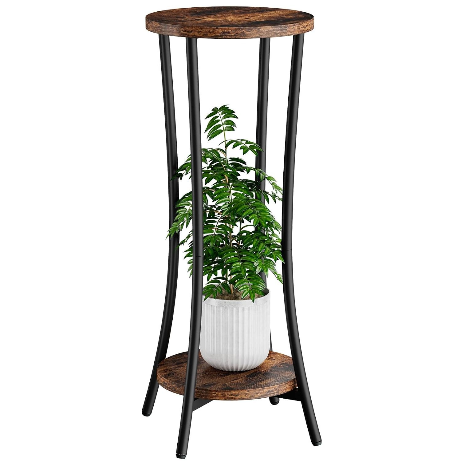 IBUYKE TMJ074H 2 Tier Plant Shelf Flower Stand, 76 cm High Wooden Plant Stand, Modern Round Flower Pot Stand, Plant Stairs for Indoor, Garden, Balcony, Living Room Decoration,... - صورة 8