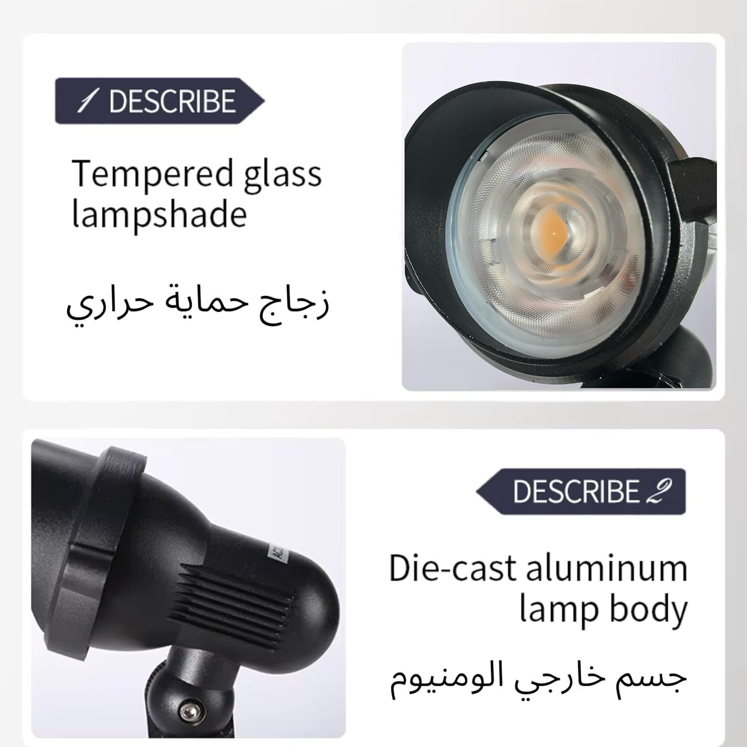 لمبه سبوط حربة زرع لاضاءة الحدائق والحوائط الديكوريه مصباح حديقة LED ديكور خارجي فائق السطوع عالي الطاقة للحديقة والجدار والفناء والممر، ألومنيوم 7 وات بكاب إضاءه ورم - معدن - اسود - صورة 6
