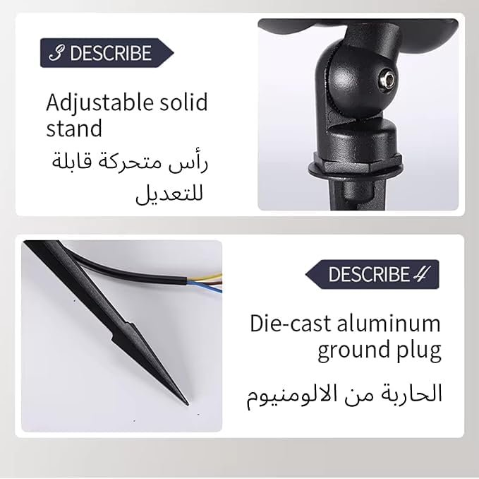 لمبه سبوط حربة زرع لاضاءة الحدائق والحوائط الديكوريه مصباح حديقة LED ديكور خارجي فائق السطوع عالي الطاقة للحديقة والجدار والفناء والممر، ألومنيوم 7 وات بكاب إضاءه ورم - معدن - اسود - صورة 9