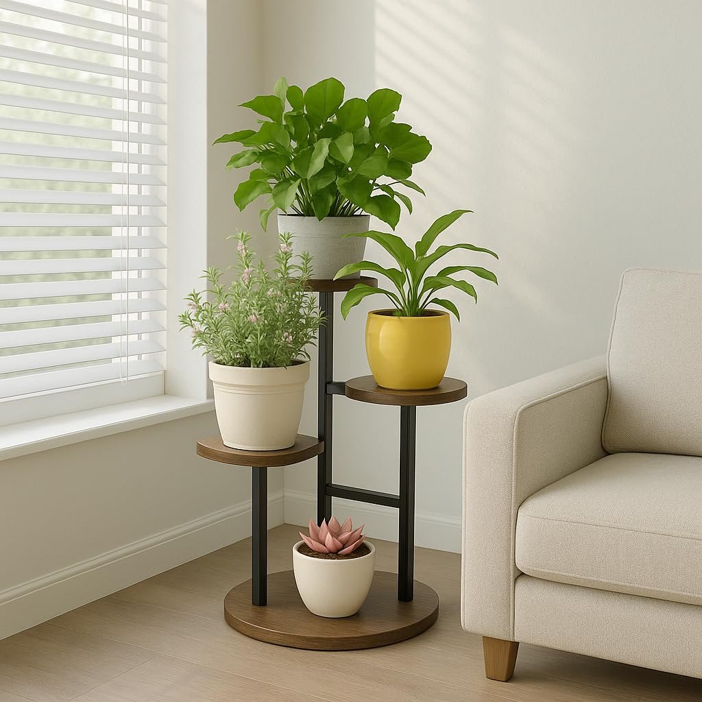 4 Tier Corner Plant Stand Indoor, Tall Metal Plant Shelf for Multiple Plants, Outdoor Display Rack Flower Stand for Patio Garden Balcony Living Room Bedroom Patio(Brown) - صورة 4