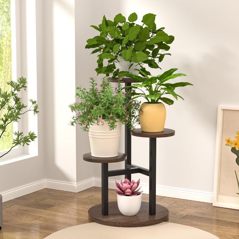 4 Tier Corner Plant Stand Indoor, Tall Metal Plant Shelf for Multiple Plants, Outdoor Display Rack Flower Stand for Patio Garden Balcony Living Room Bedroom Patio(Brown) - صورة 7