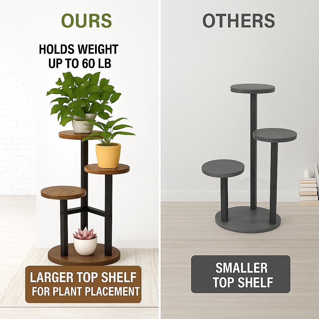 4 Tier Corner Plant Stand Indoor, Tall Metal Plant Shelf for Multiple Plants, Outdoor Display Rack Flower Stand for Patio Garden Balcony Living Room Bedroom Patio(Brown) - صورة 6